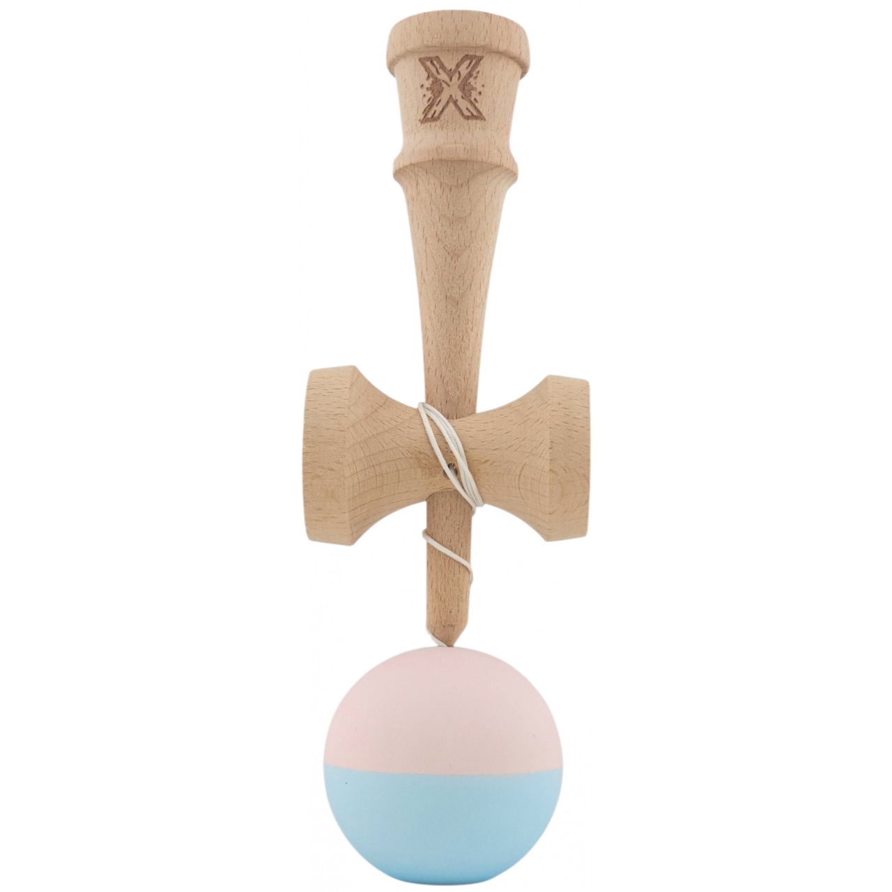 Kendama X Originala, Profesionala, Flippy, din lemn, Rubber Grip, 18 cm, Roz/Albastru [2]