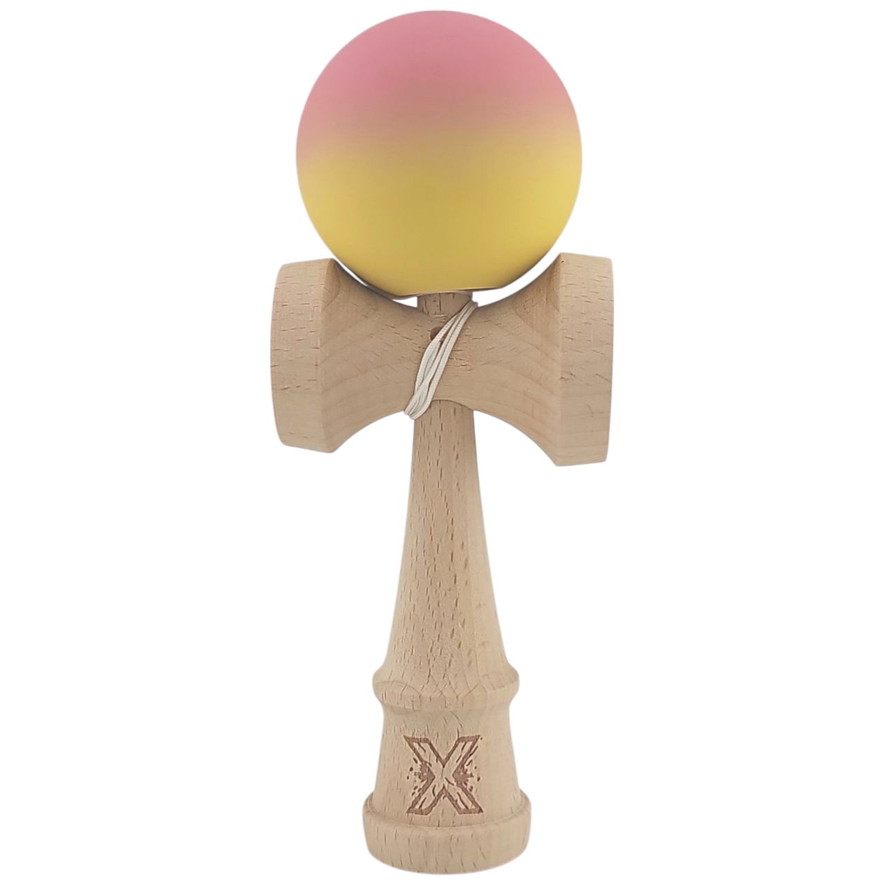 Kendama X Originala, Profesionala, Flippy, din Lemn, Rubber Grip, 18 cm, Roz/Galben [1]