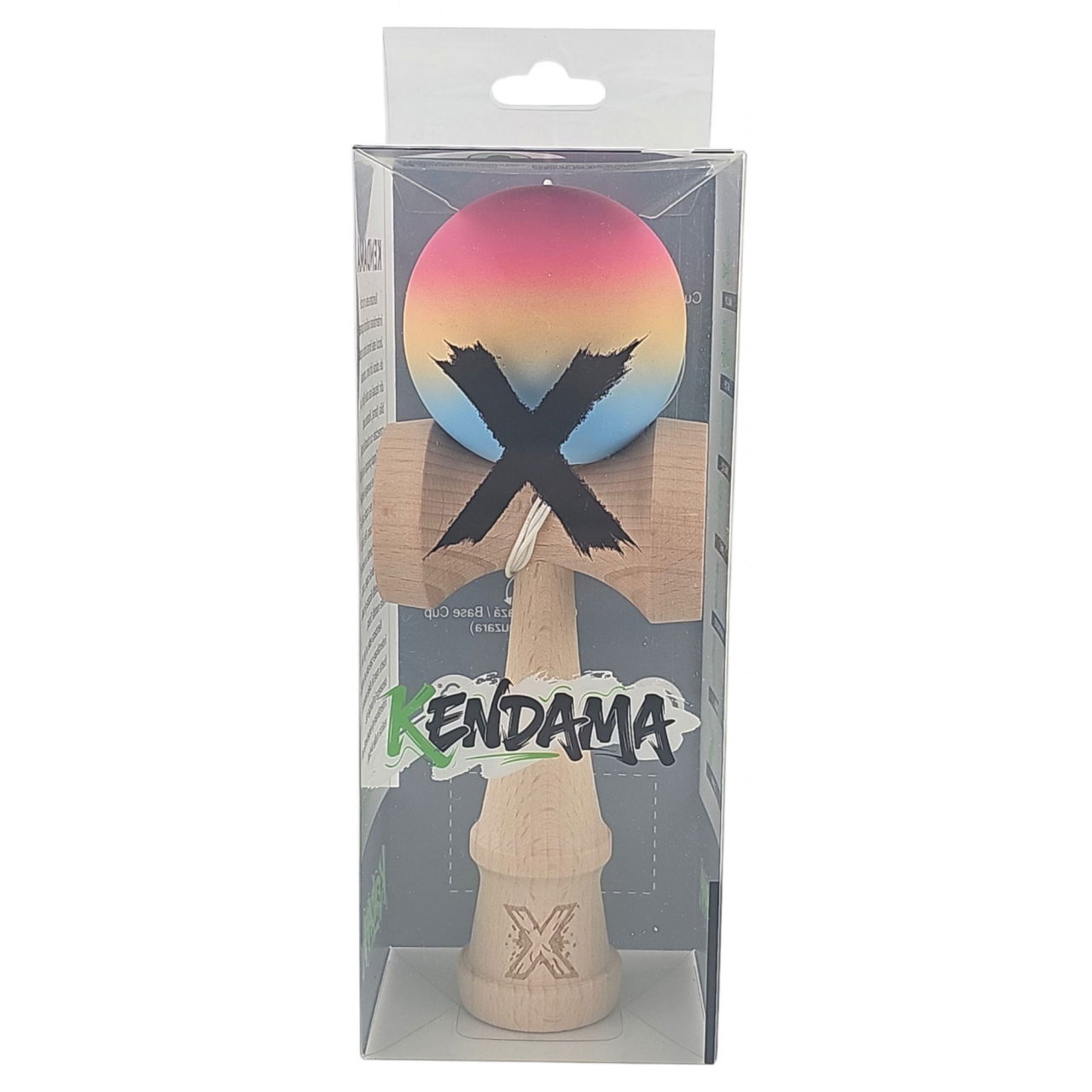 Kendama X Originala, Profesionala, Flippy, din Lemn, Rubber Grip, 18 cm, Roz/Galben/Albastru [4]