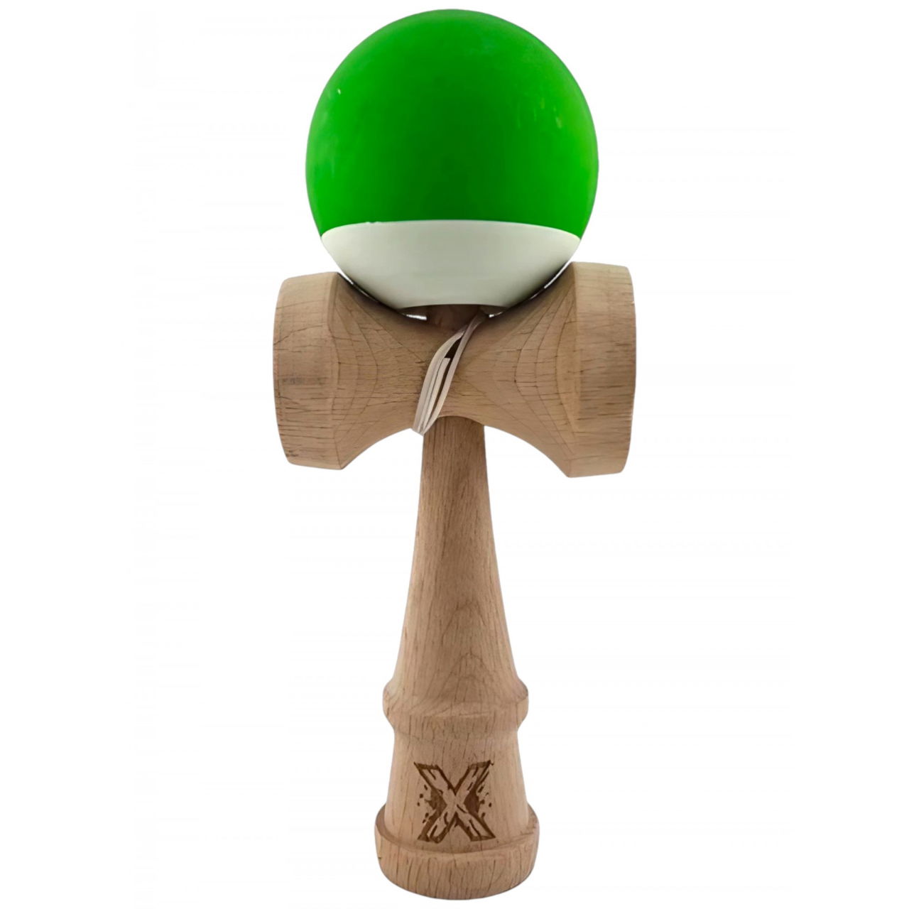 Kendama X Originala, Profesionala, Flippy, din Lemn, Rubber Grip, 18 cm, Verde/Alb [1]