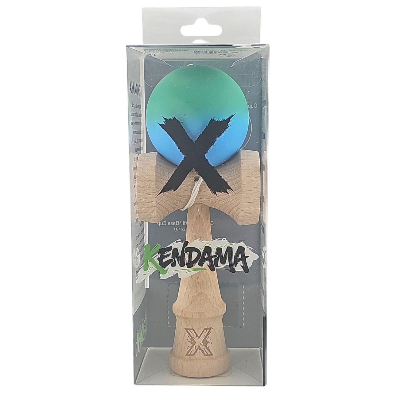 Kendama X Originala, Profesionala, Flippy, din Lemn, Rubber Grip, 18 cm, Verde/Albastru [4]
