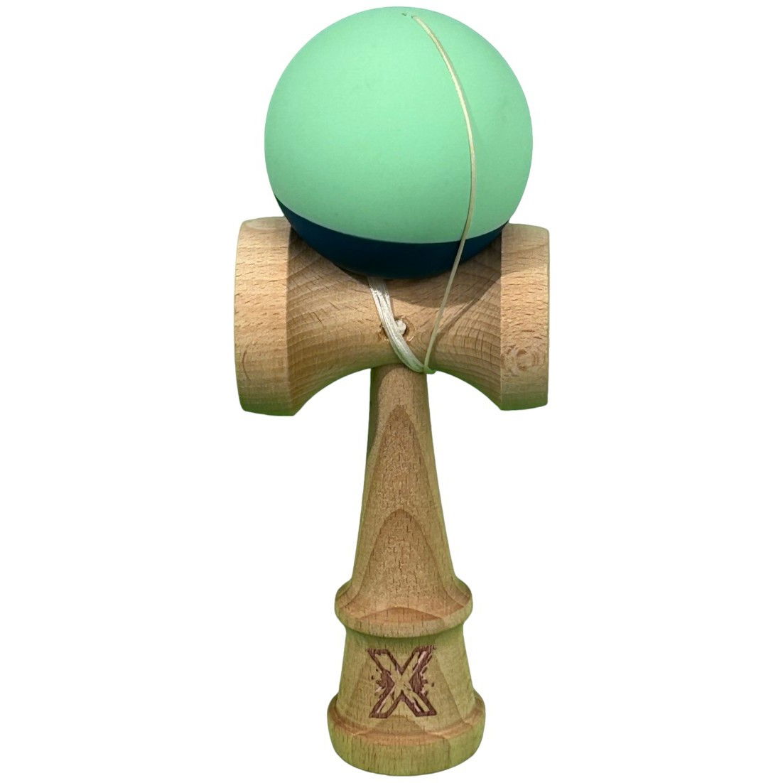 Kendama X Originala, Profesionala, Flippy, din Lemn, Rubber Grip, 18 cm, Verde deschis/Albastru [1]