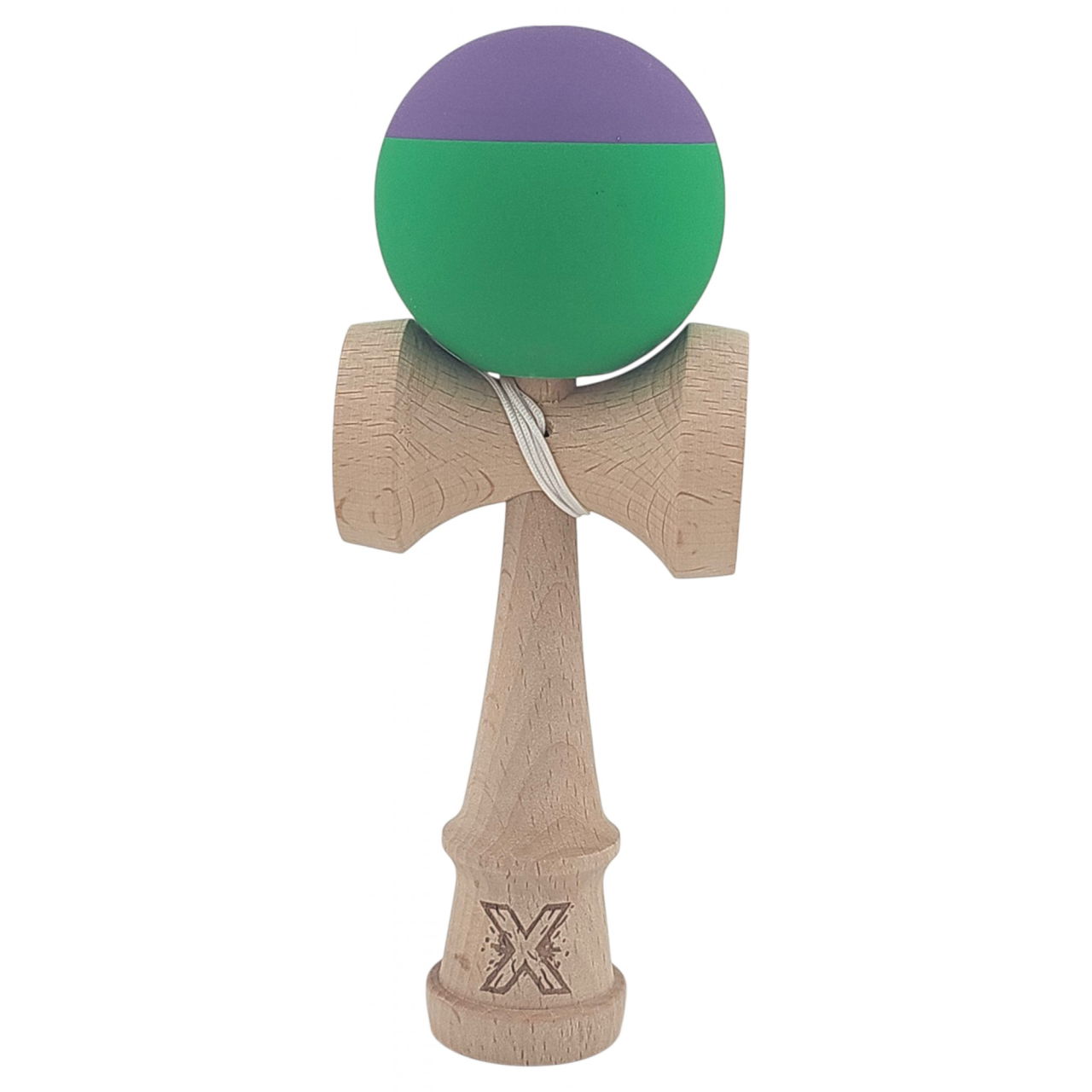 Kendama X Originala, Profesionala, Flippy, din Lemn, Rubber Grip, 18 cm, Verde/Mov [1]