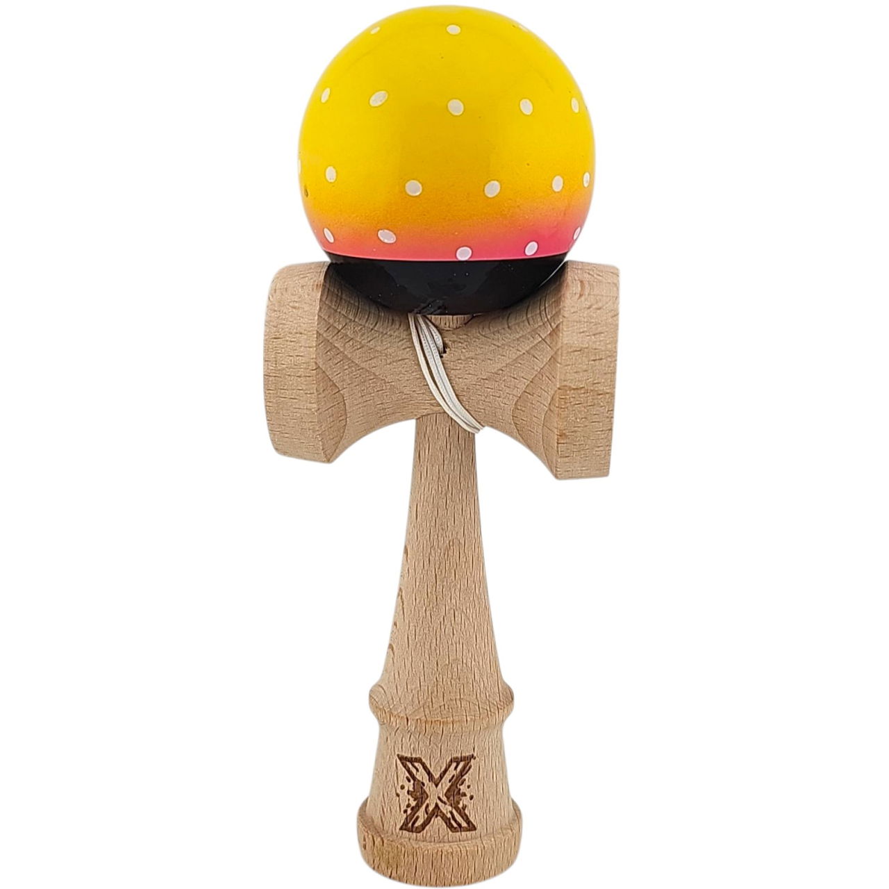 Kendama X Originala, Profesionala, Flippy, din Lemn, Super Sticky, 18 cm, Galben/Roz/Negru [1]