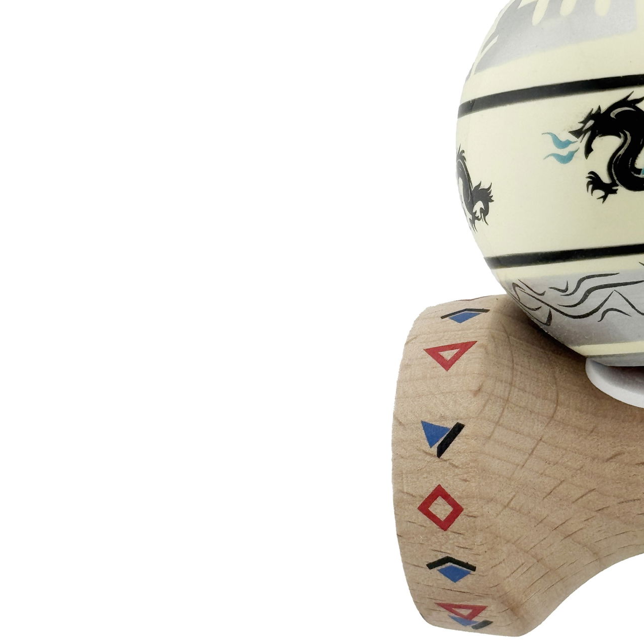 Kendama X Originala, Profesionala, Flippy, DRAGON Series, Super Sticky cu Cupe Mari King Size V3, Rulment Metalic si Gaura in Baza, din Lemn 18 cm, Ata 62/65 cm, Gri/Verde deschis [8]