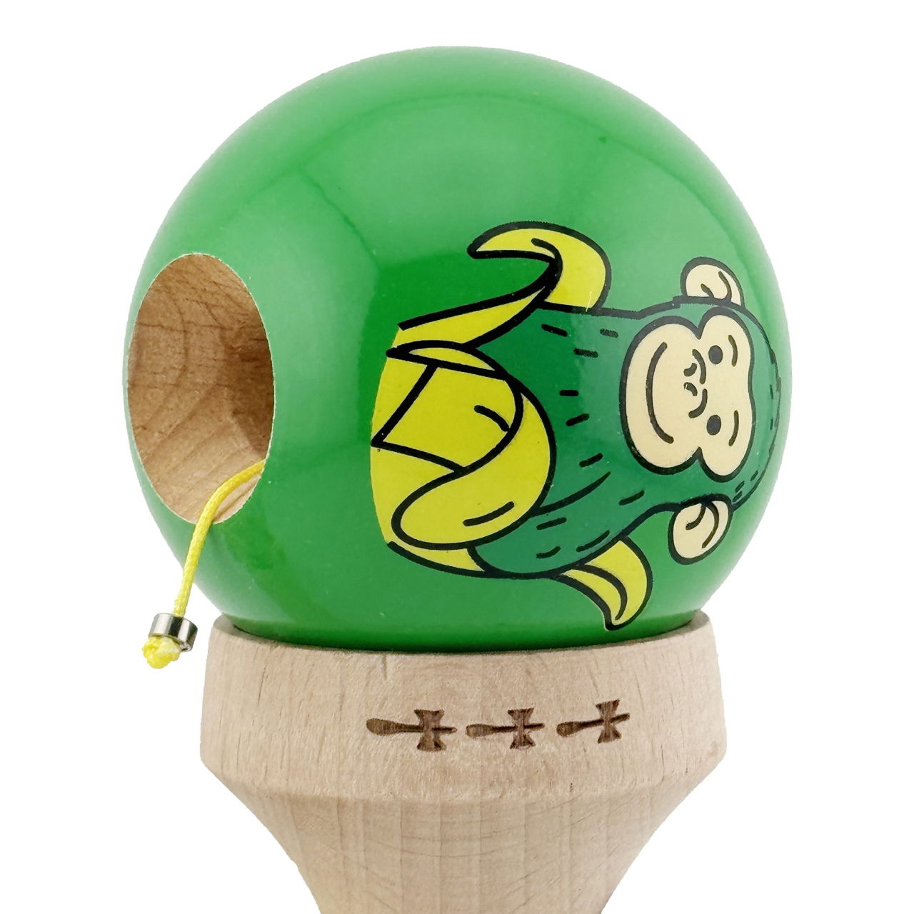 Kendama X Originala, Profesionala, Flippy, Green Monkey, Super Sticky cu Cupe Mari King Size V3, Rulment Metalic si Gaura in Baza, din Lemn 18 cm, Ata 62/65 cm, Verde [7]