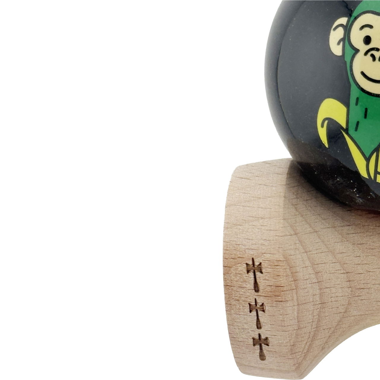 Kendama X Originala, Profesionala, Flippy, Green Monkey, Super Sticky cu Cupe Mari King Size V3, Rulment Metalic si Gaura in Baza, din Lemn 18 cm, Ata 62/65 cm, Negru [8]