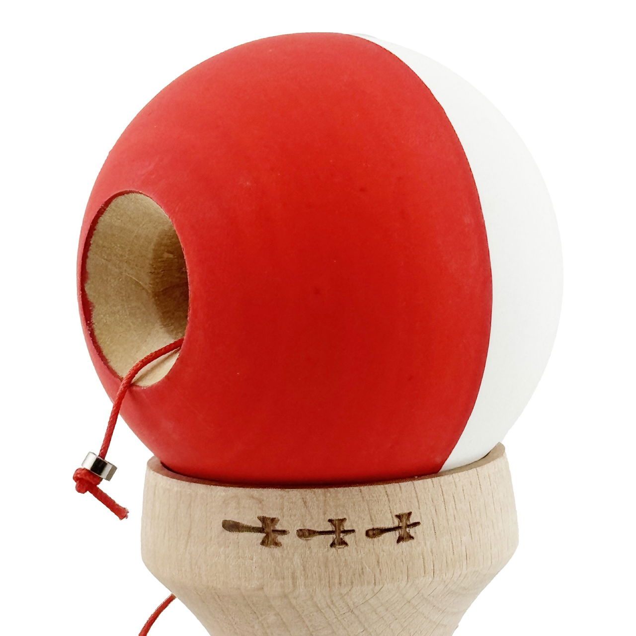 Kendama X Originala, Profesionala, Flippy, Rubber Grip, Cupe Mari KING SIZE V3, Gaura in Baza, Rulment Metalic, din lemn 18 cm, Ata 62/65 cm, Bicolor Alb/Rosu [7]