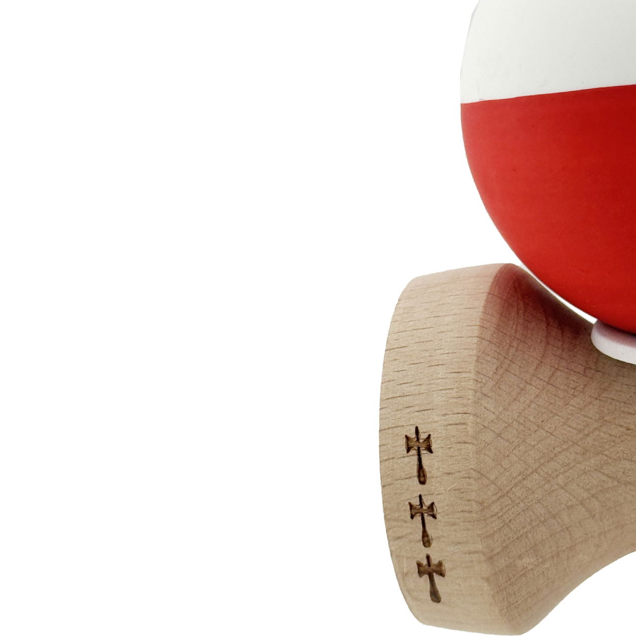 Kendama X Originala, Profesionala, Flippy, Rubber Grip, Cupe Mari KING SIZE V3, Gaura in Baza, Rulment Metalic, din lemn 18 cm, Ata 62/65 cm, Bicolor Alb/Rosu [8]