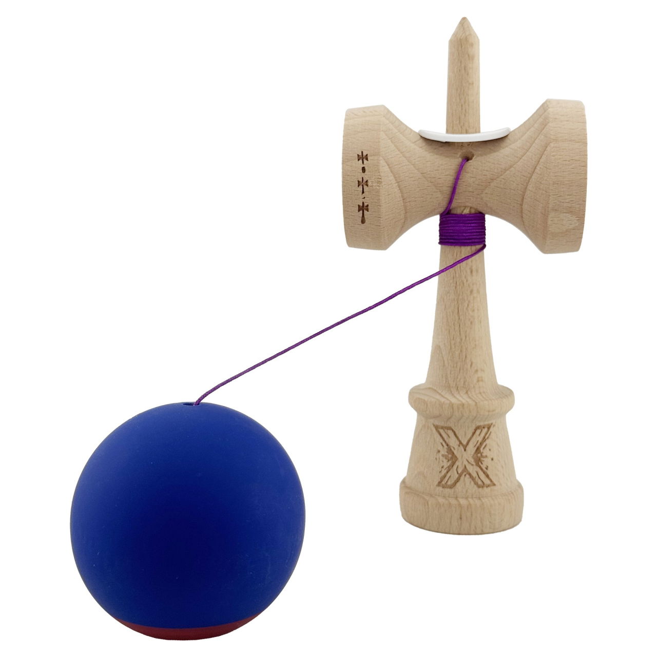 Kendama X Originala, Profesionala, Flippy, Rubber Grip, Cupe Mari KING SIZE V3, Gaura in Baza, Rulment Metalic, din lemn 18 cm, Ata 62/65 cm, Bicolor Albastru inchis/Rosu [4]