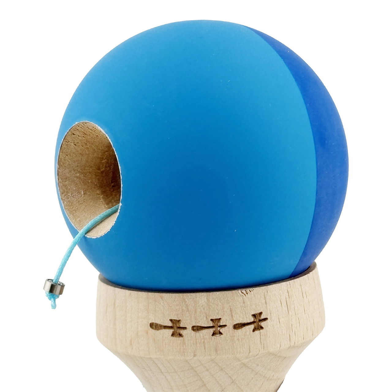 Kendama X Originala, Profesionala, Flippy, Rubber Grip, Cupe Mari KING SIZE V3, Gaura in Baza, Rulment Metalic, din lemn 18 cm, Ata 62/65 cm, Bicolor Albastru/Albastru deschis [7]