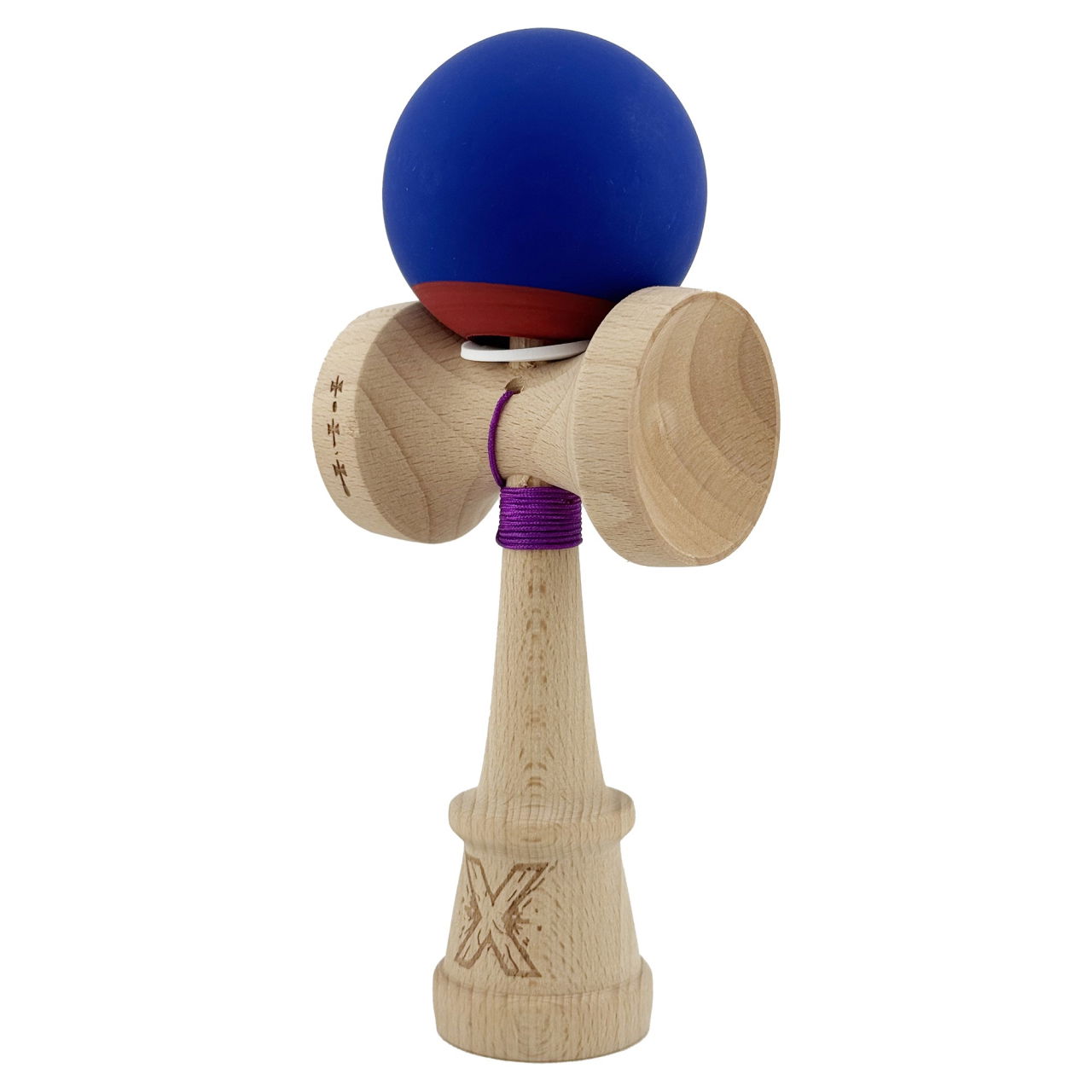Kendama X Originala, Profesionala, Flippy, Rubber Grip, Cupe Mari KING SIZE V3, Gaura in Baza, Rulment Metalic, din lemn 18 cm, Ata 62/65 cm, Bicolor Albastru inchis/Rosu [3]