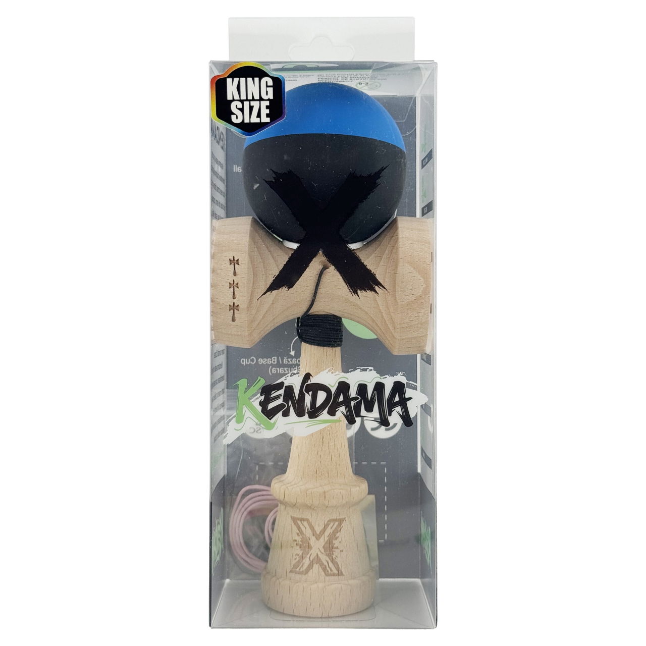 Kendama X Originala, Profesionala, Flippy, Rubber Grip, Cupe Mari KING SIZE V3, Gaura in Baza, Rulment Metalic, din lemn 18 cm, Ata 62/65 cm, Bicolor Albastru/Negru [6]