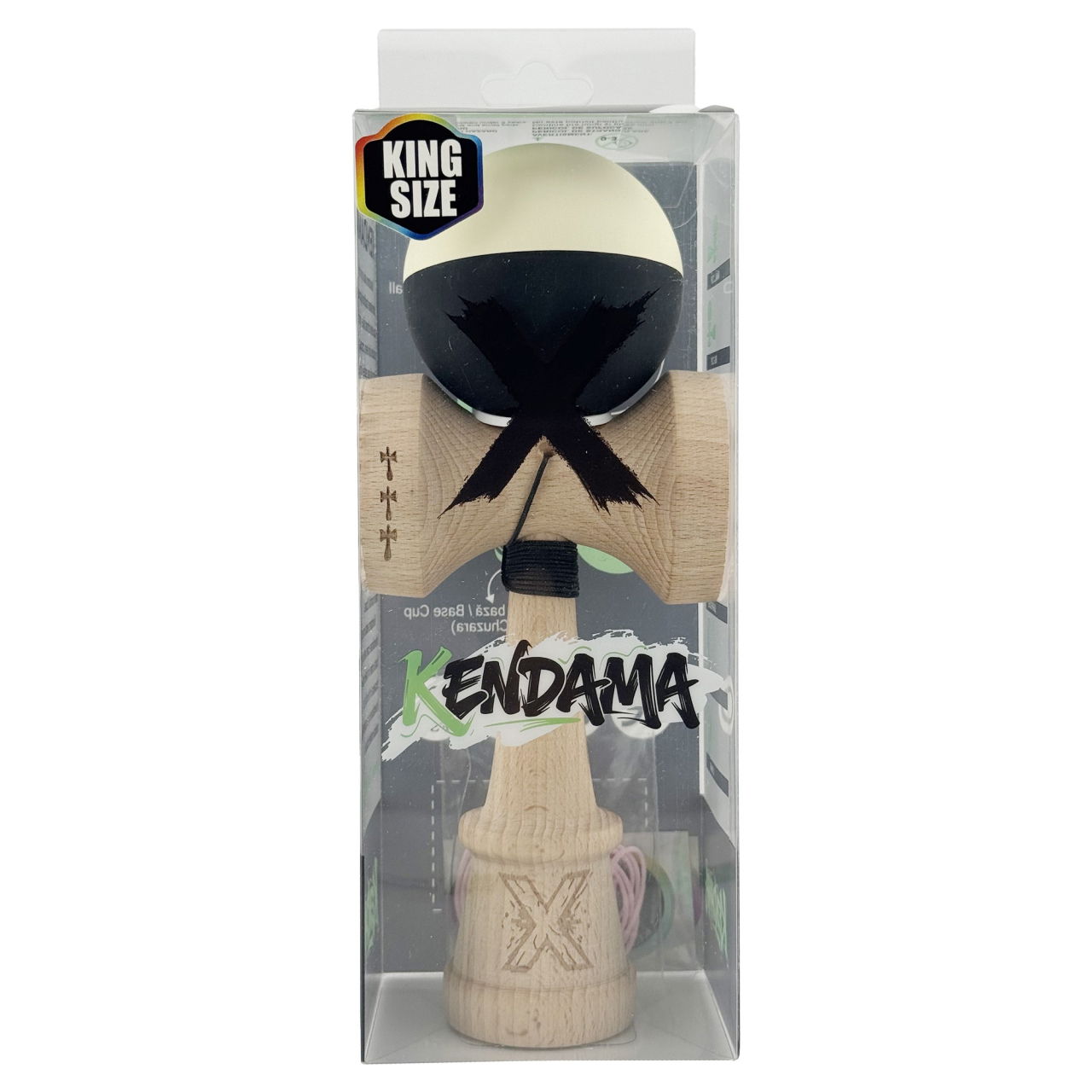 Kendama X Originala, Profesionala, Flippy, Rubber Grip, Cupe Mari KING SIZE V3, Gaura in Baza, Rulment Metalic, din lemn 18 cm, Ata 62/65 cm, Bicolor Galben/Negru [6]