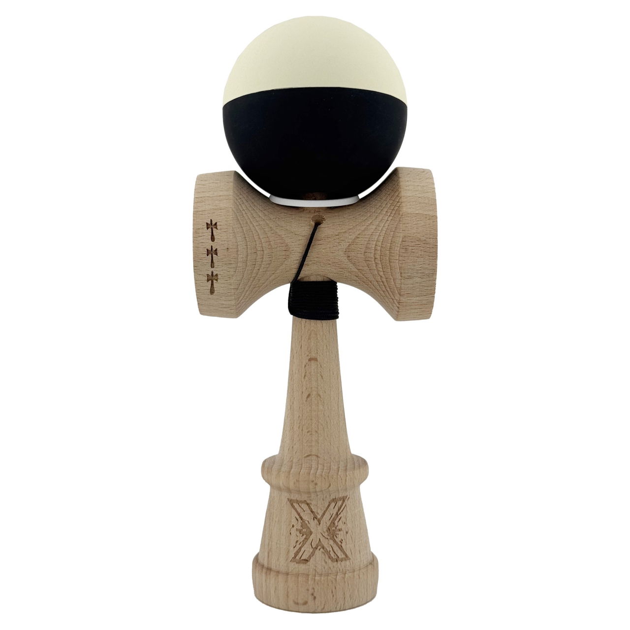 Kendama X Originala, Profesionala, Flippy, Rubber Grip, Cupe Mari KING SIZE V3, Gaura in Baza, Rulment Metalic, din lemn 18 cm, Ata 62/65 cm, Bicolor Galben/Negru [2]