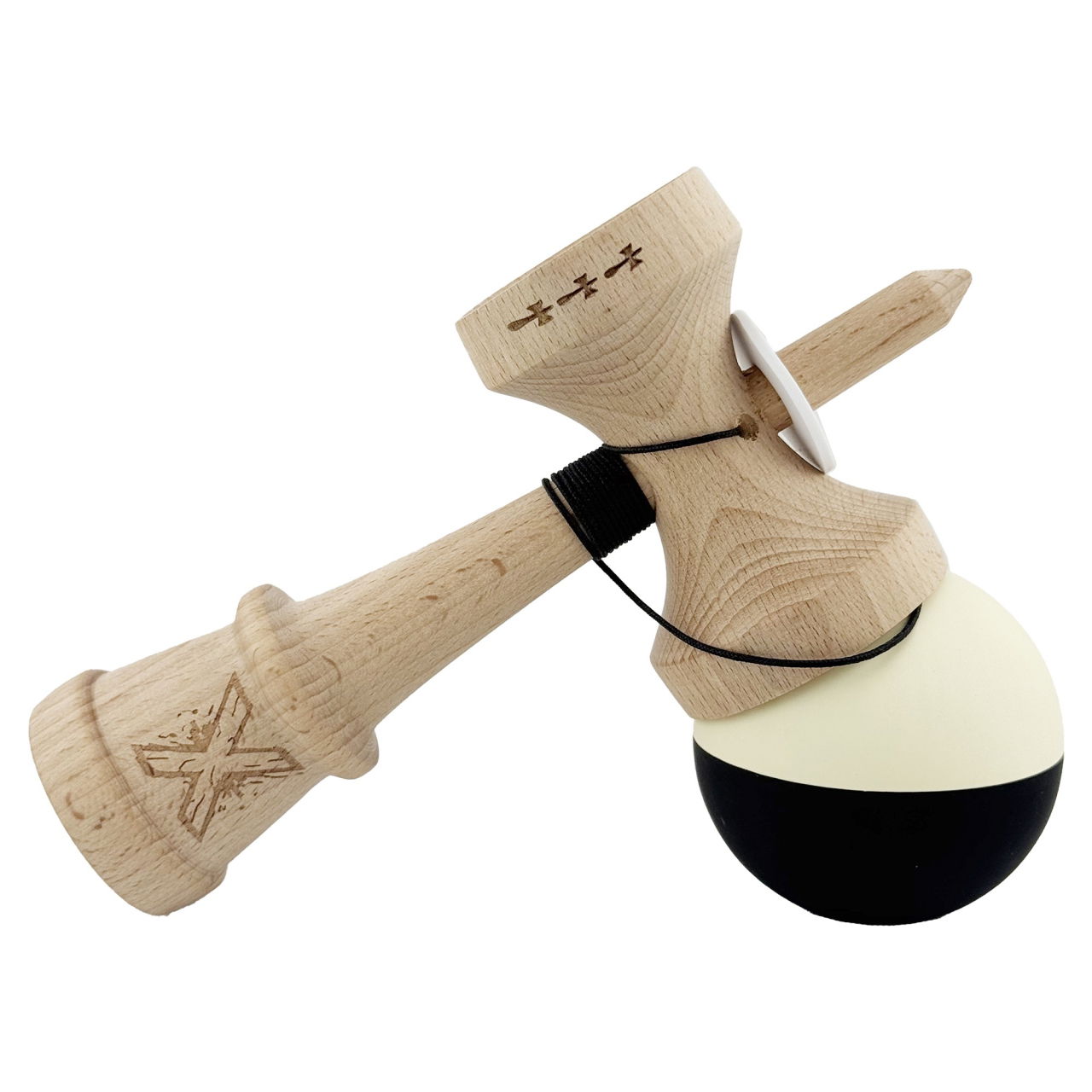 Kendama X Originala, Profesionala, Flippy, Rubber Grip, Cupe Mari KING SIZE V3, Gaura in Baza, Rulment Metalic, din lemn 18 cm, Ata 62/65 cm, Bicolor Galben/Negru [5]