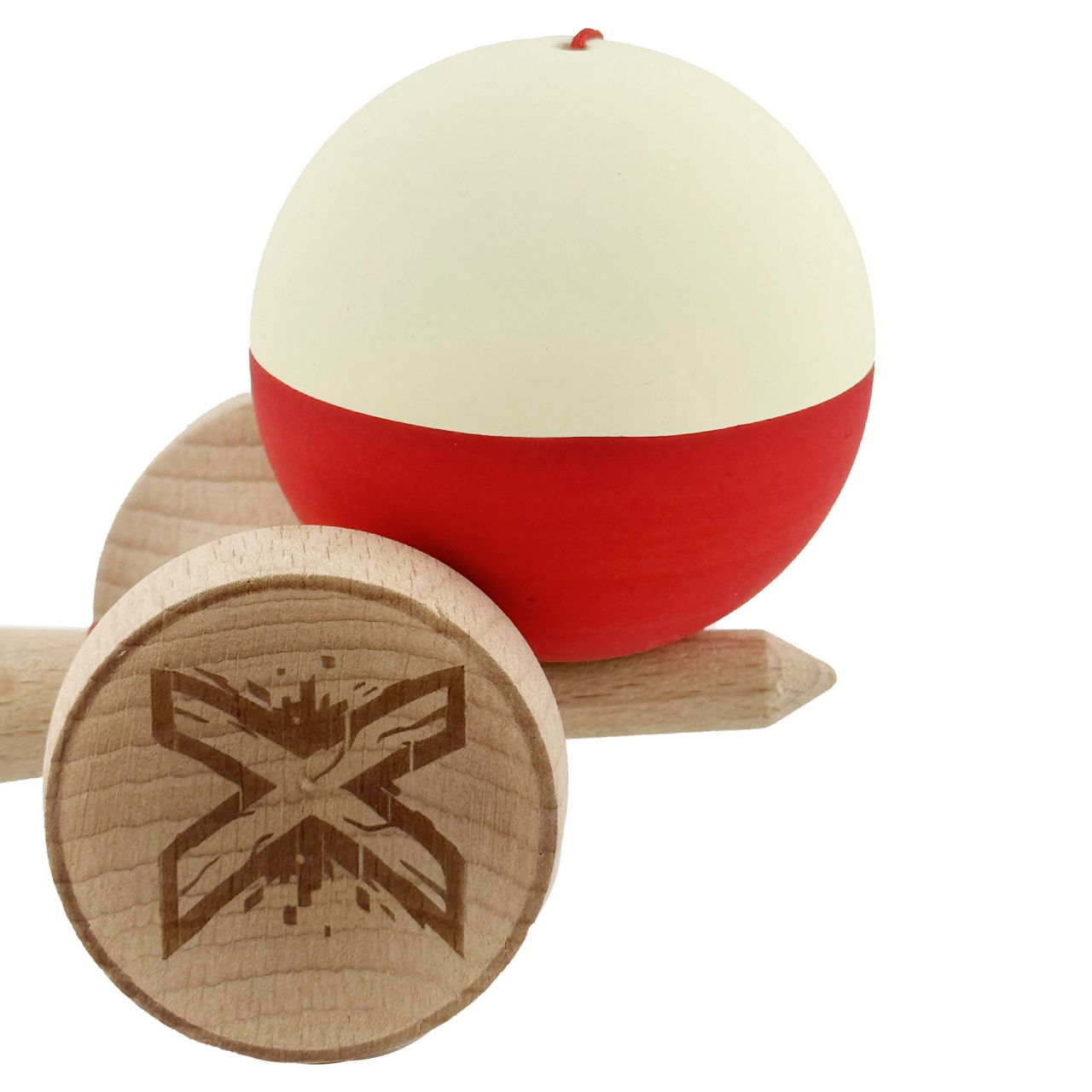 Kendama X Originala, Profesionala, Flippy, Rubber Grip, Cupe Mari KING SIZE V3, Gaura in Baza, Rulment Metalic, din lemn 18 cm, Ata 62/65 cm, Bicolor Galben/Rosu [9]