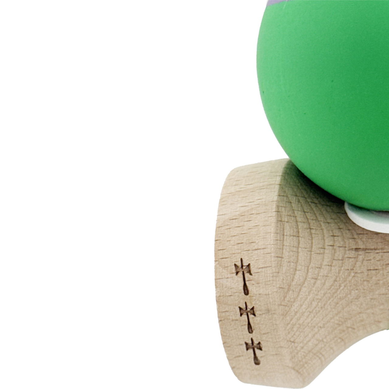 Kendama X Originala, Profesionala, Flippy, Rubber Grip, Cupe Mari KING SIZE V3, Gaura in Baza, Rulment Metalic, din lemn 18 cm, Ata 62/65 cm, Bicolor Mov/Verde [8]