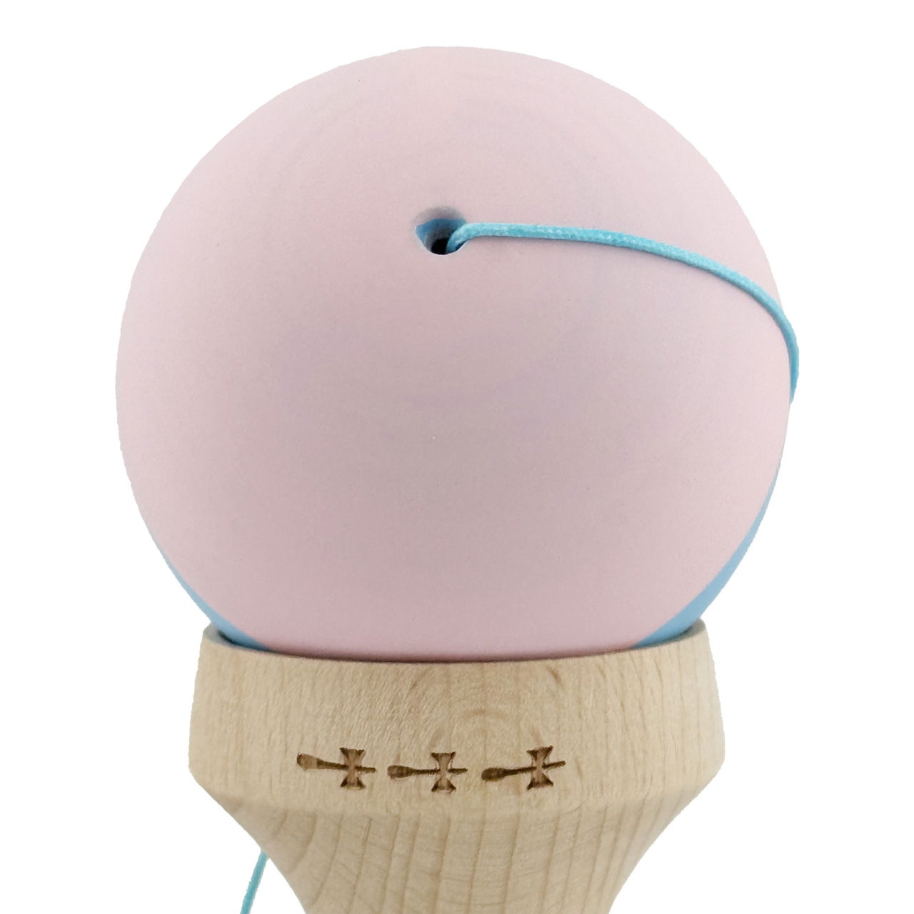 Kendama X Originala, Profesionala, Flippy, Rubber Grip, Cupe Mari KING SIZE V3, Gaura in Baza, Rulment Metalic, din lemn 18 cm, Ata 62/65 cm, Bicolor Roz/Bleu [10]