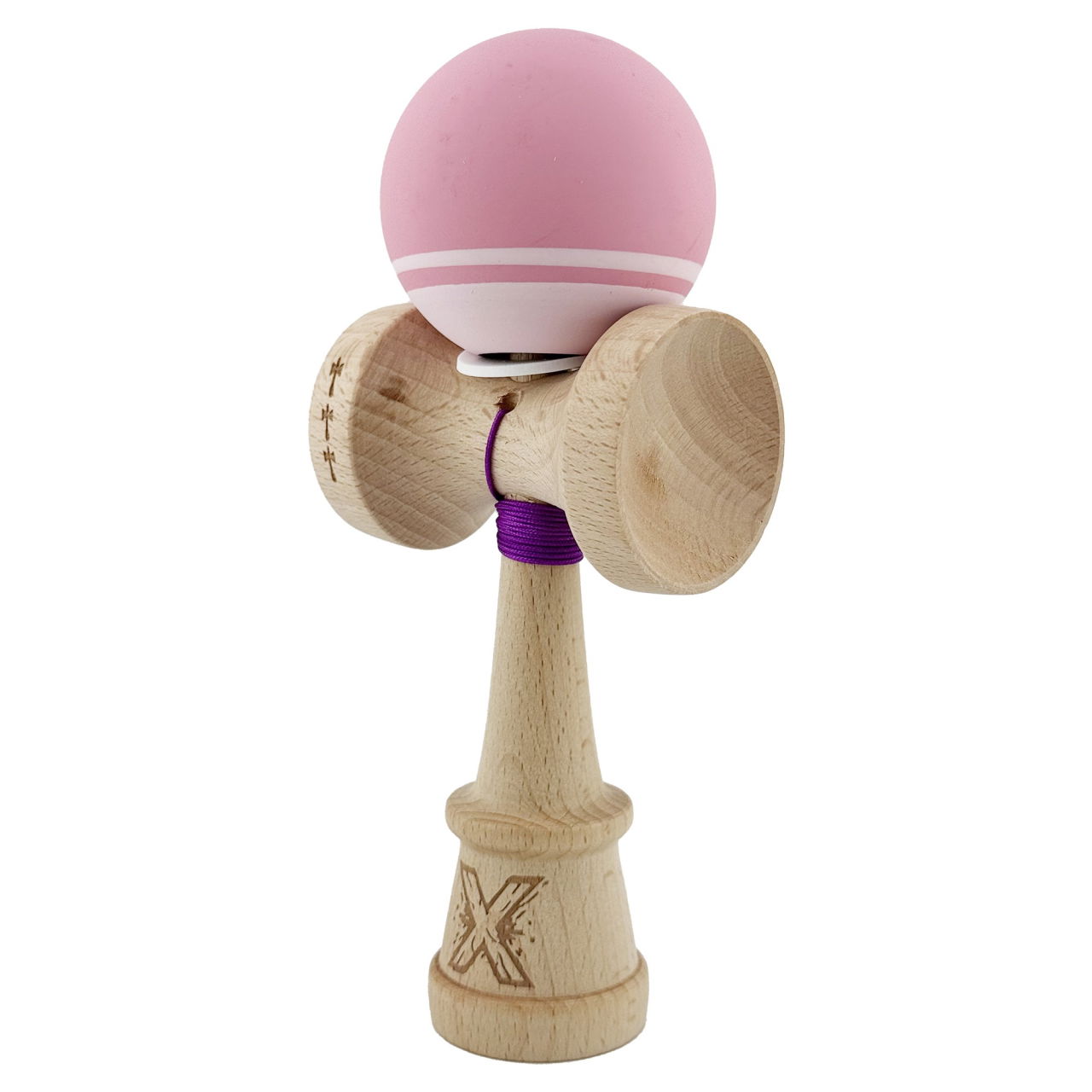 Kendama X Originala, Profesionala, Flippy, Rubber Grip, Cupe Mari KING SIZE V3, Gaura in Baza, Rulment Metalic, din lemn 18 cm, Ata 62/65 cm, Bicolor Roz/Roz deschis [3]