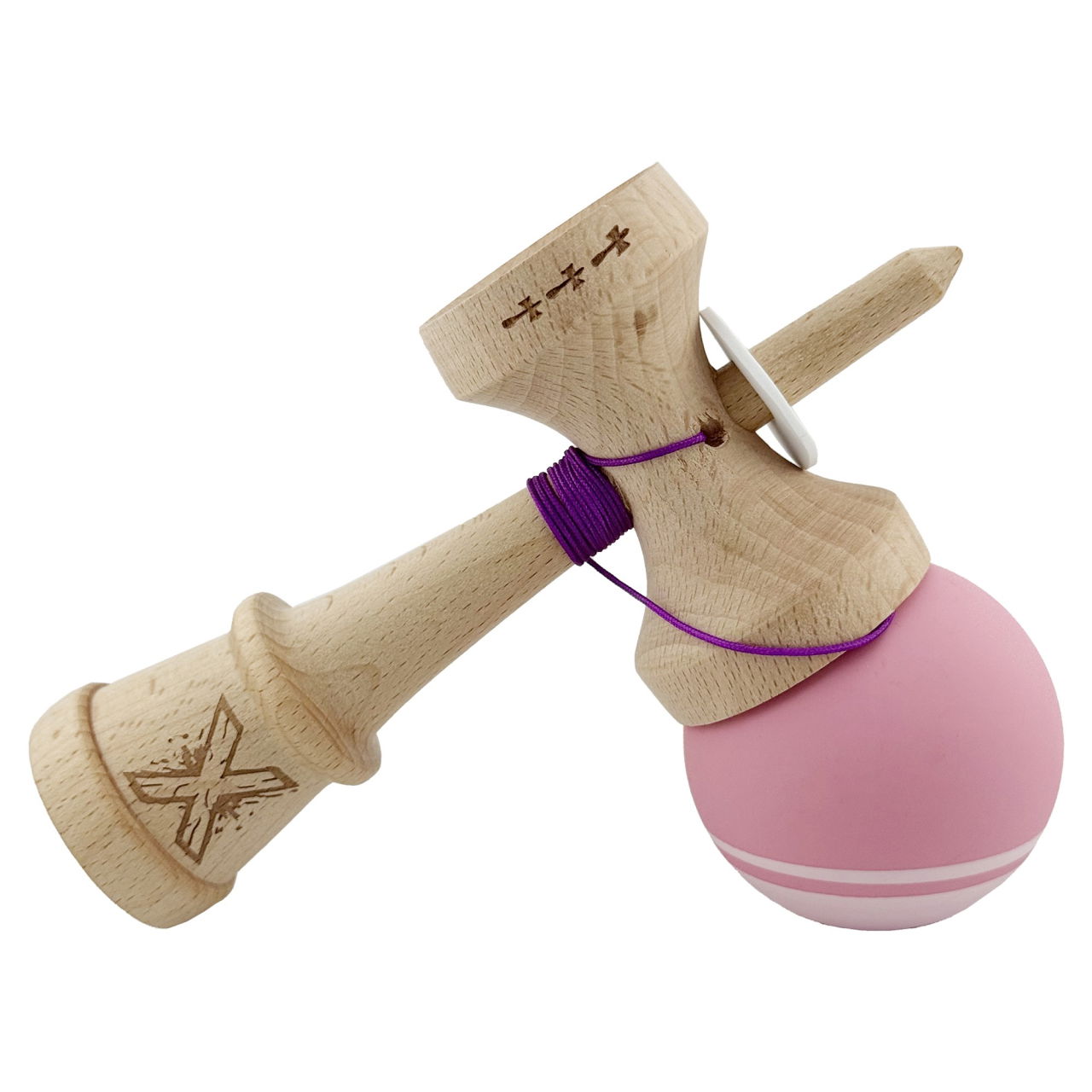 Kendama X Originala, Profesionala, Flippy, Rubber Grip, Cupe Mari KING SIZE V3, Gaura in Baza, Rulment Metalic, din lemn 18 cm, Ata 62/65 cm, Bicolor Roz/Roz deschis [5]