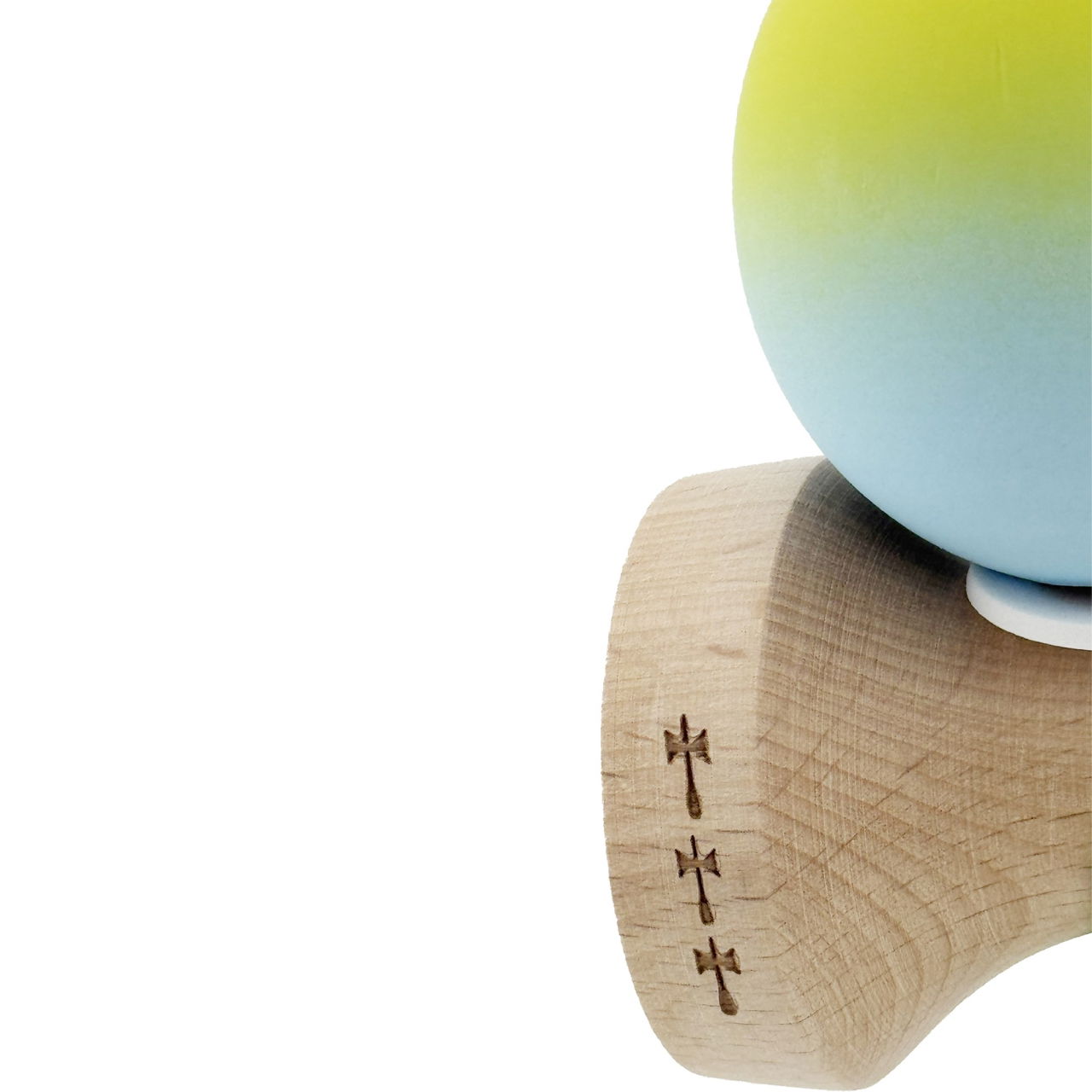 Kendama X Originala, Profesionala, Flippy, Rubber Grip, Cupe Mari KING SIZE V3, Gaura in Baza, Rulment Metalic, din lemn 18 cm, Ata 62/65 cm, Gradient Galben/Albastru [8]