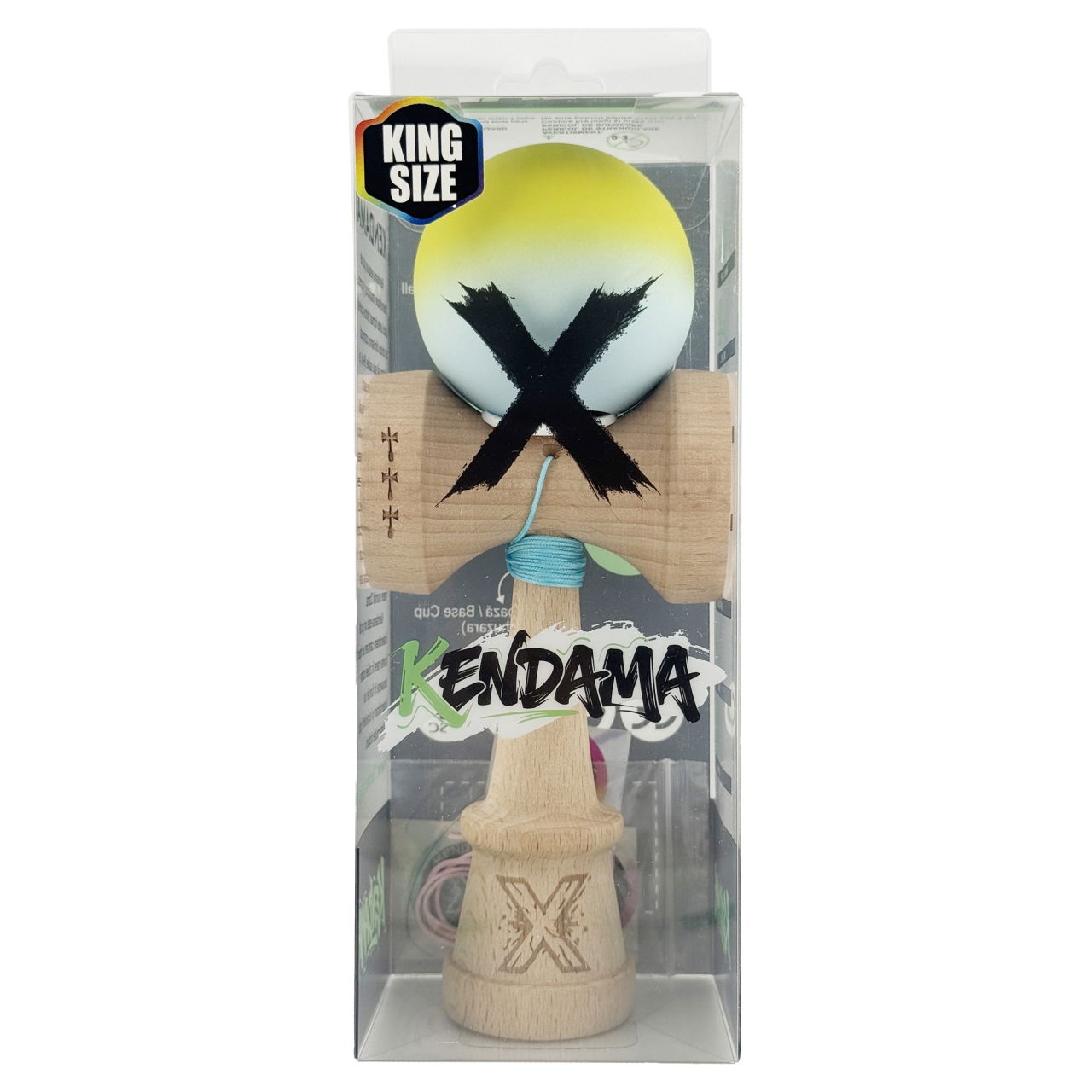 Kendama X Originala, Profesionala, Flippy, Rubber Grip, Cupe Mari KING SIZE V3, Gaura in Baza, Rulment Metalic, din lemn 18 cm, Ata 62/65 cm, Gradient Galben/Verde deschis [5]