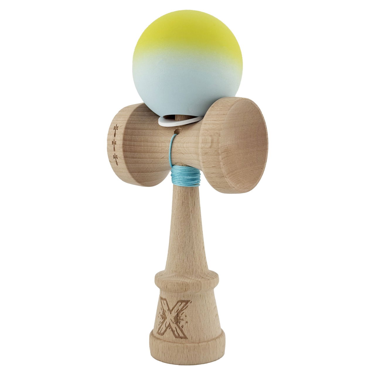 Kendama X Originala, Profesionala, Flippy, Rubber Grip, Cupe Mari KING SIZE V3, Gaura in Baza, Rulment Metalic, din lemn 18 cm, Ata 62/65 cm, Gradient Galben/Verde deschis [3]