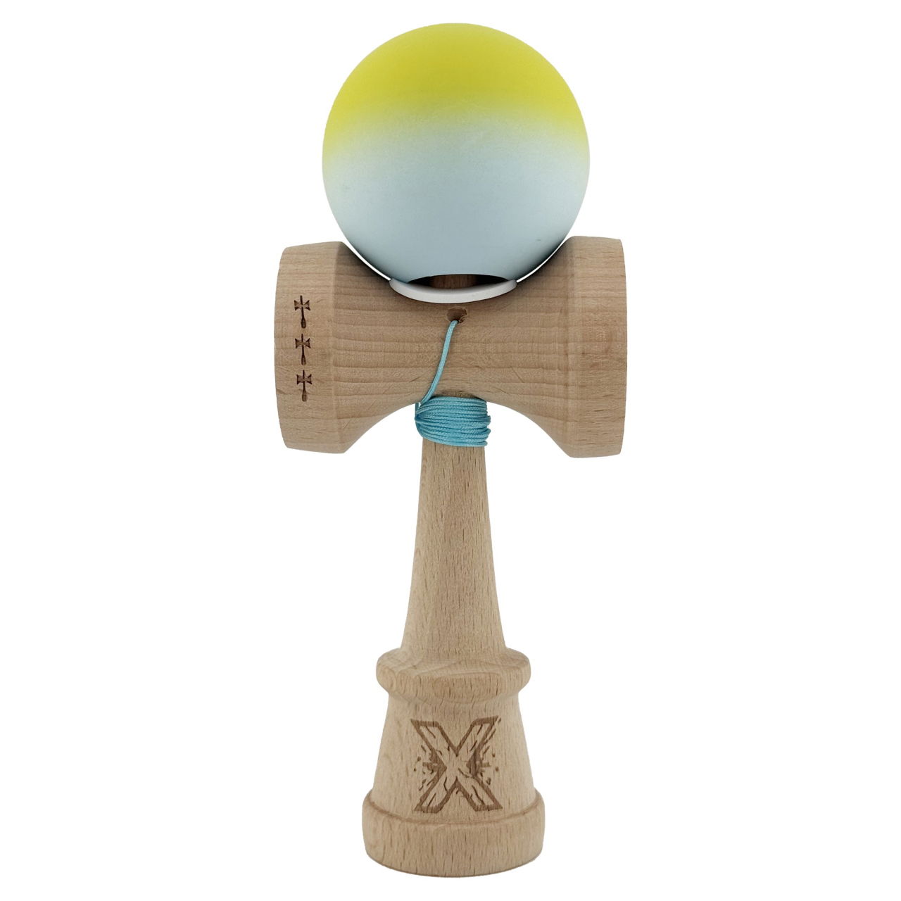 Kendama X Originala, Profesionala, Flippy, Rubber Grip, Cupe Mari KING SIZE V3, Gaura in Baza, Rulment Metalic, din lemn 18 cm, Ata 62/65 cm, Gradient Galben/Verde deschis [2]