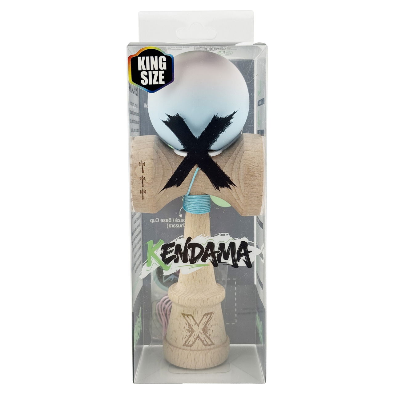 Kendama X Originala, Profesionala, Flippy, Rubber Grip, Cupe Mari KING SIZE V3, Gaura in Baza, Rulment Metalic, din lemn 18 cm, Ata 62/65 cm, Gradient Lila/Turcoaz [6]