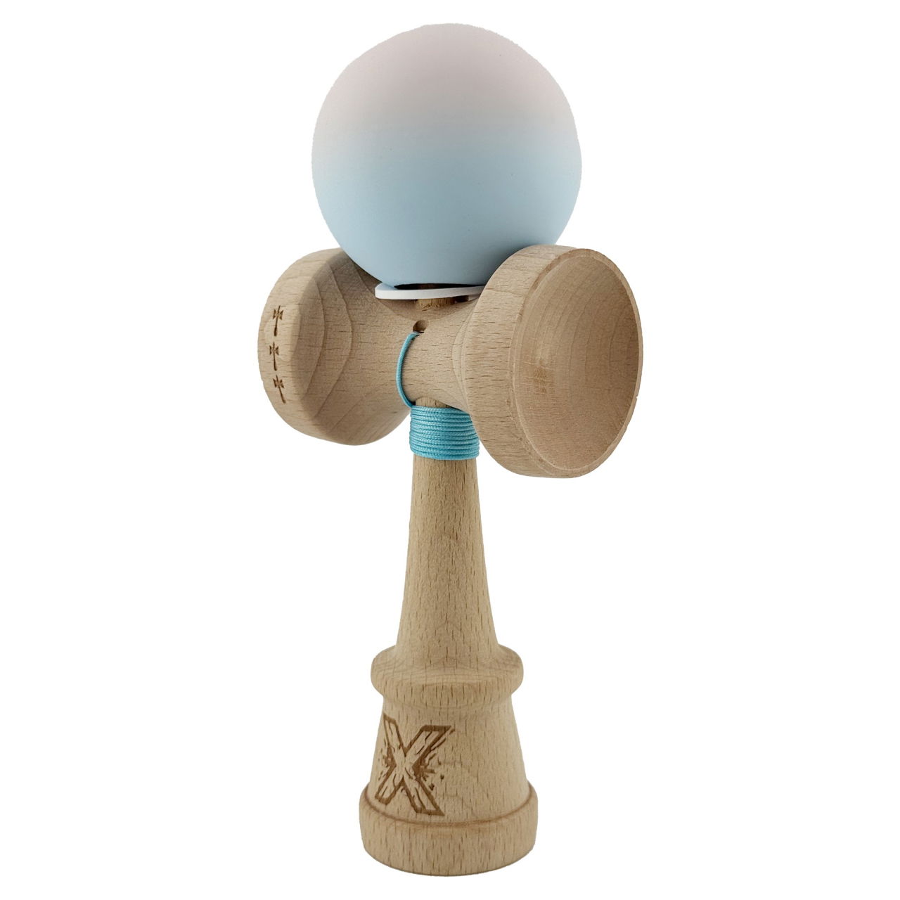 Kendama X Originala, Profesionala, Flippy, Rubber Grip, Cupe Mari KING SIZE V3, Gaura in Baza, Rulment Metalic, din lemn 18 cm, Ata 62/65 cm, Gradient Lila/Turcoaz [3]