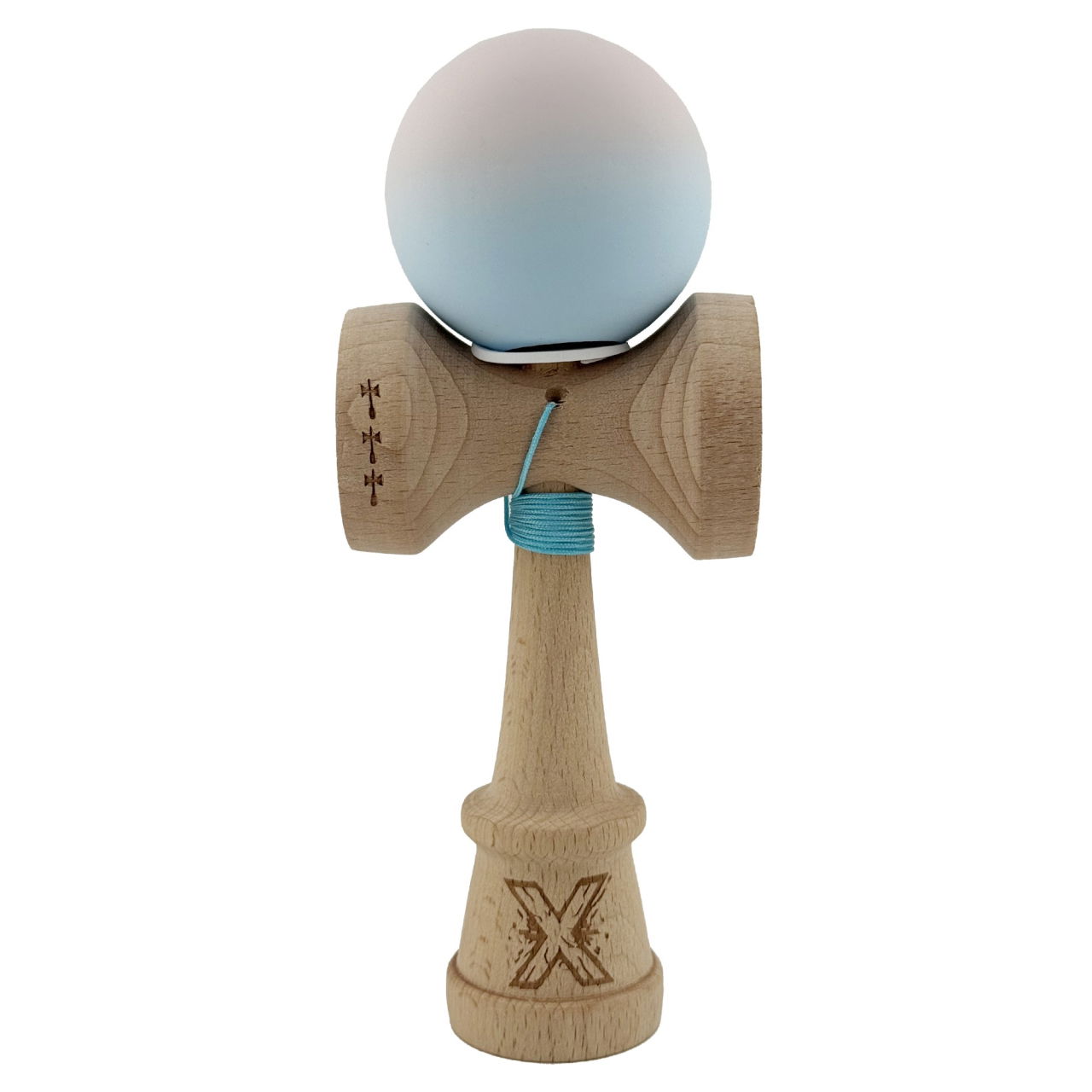 Kendama X Originala, Profesionala, Flippy, Rubber Grip, Cupe Mari KING SIZE V3, Gaura in Baza, Rulment Metalic, din lemn 18 cm, Ata 62/65 cm, Gradient Lila/Turcoaz [2]