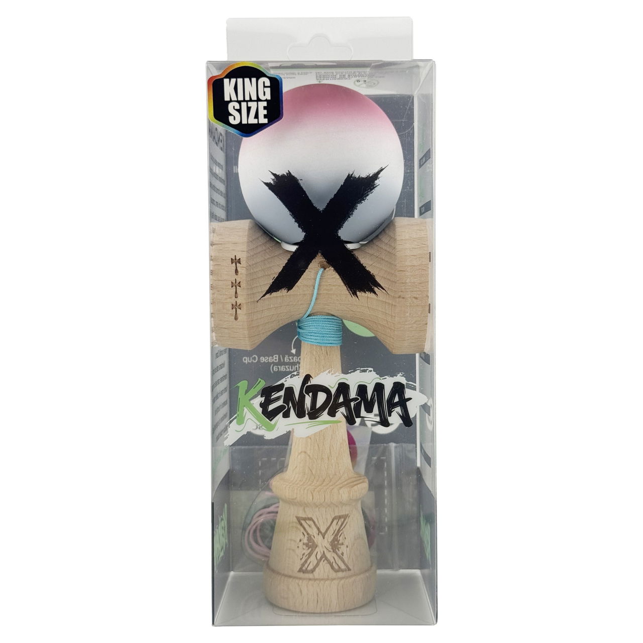 Kendama X Originala, Profesionala, Flippy, Rubber Grip, Cupe Mari KING SIZE V3, Gaura in Baza, Rulment Metalic, din lemn 18 cm, Ata 62/65 cm, Gradient Roz/Alb/Gri [5]