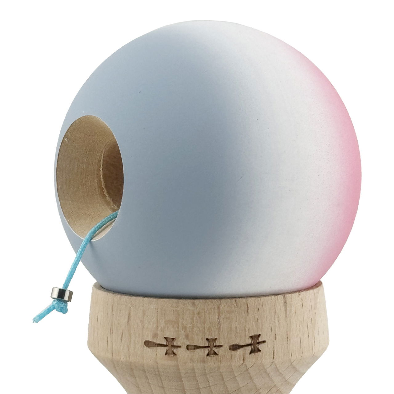 Kendama X Originala, Profesionala, Flippy, Rubber Grip, Cupe Mari KING SIZE V3, Gaura in Baza, Rulment Metalic, din lemn 18 cm, Ata 62/65 cm, Gradient Roz/Alb/Gri [6]