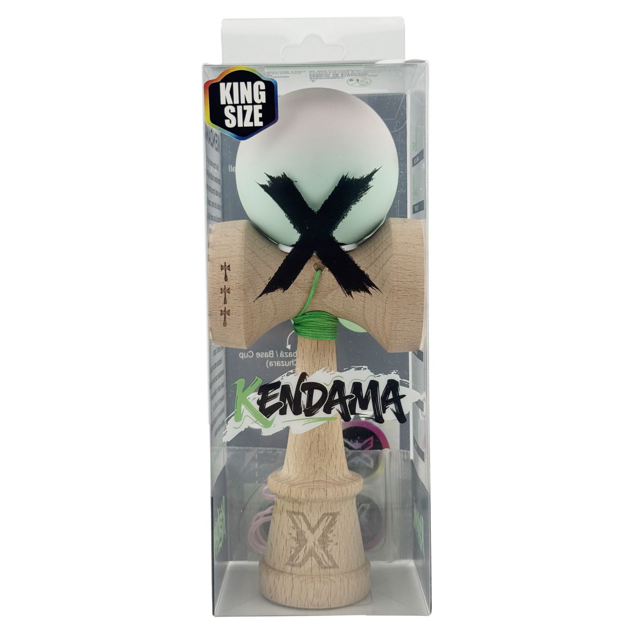 Kendama X Originala, Profesionala, Flippy, Rubber Grip, Cupe Mari KING SIZE V3, Gaura in Baza, Rulment Metalic, din lemn 18 cm, Ata 62/65 cm, Gradient Roz/Verde [5]