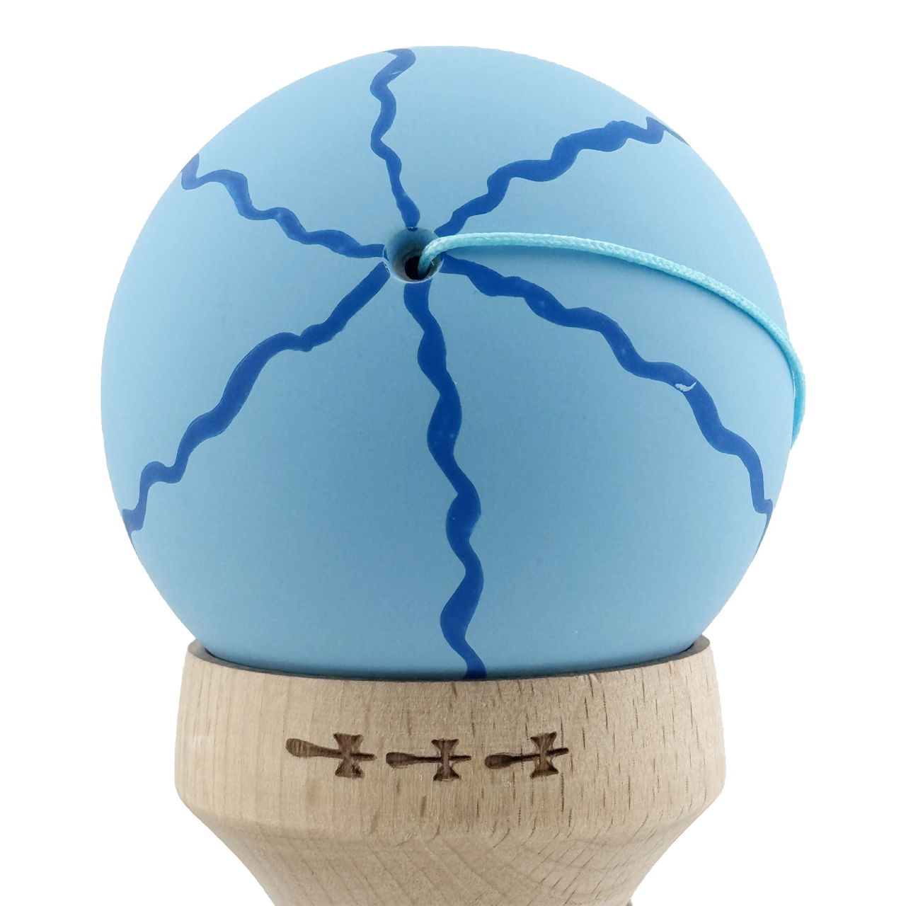 Kendama X Originala, Profesionala, Flippy, Rubber Grip, Cupe Mari KING SIZE V3, Gaura in Baza, Rulment Metalic, din lemn 18 cm, Ata 62/65 cm, Special Albastru deschis [9]