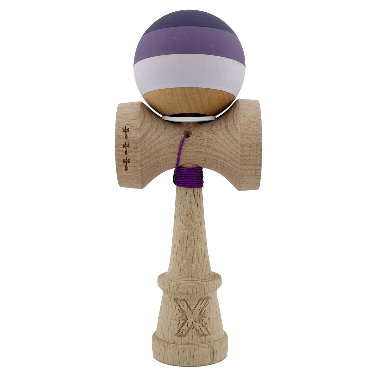Kendama X Originala, Profesionala, Flippy, Rubber Grip, Cupe Mari KING SIZE V3, Gaura in Baza, Rulment Metalic, din lemn 18 cm, Ata 62/65 cm, Special Purpuriu/Mov/Lila [2]