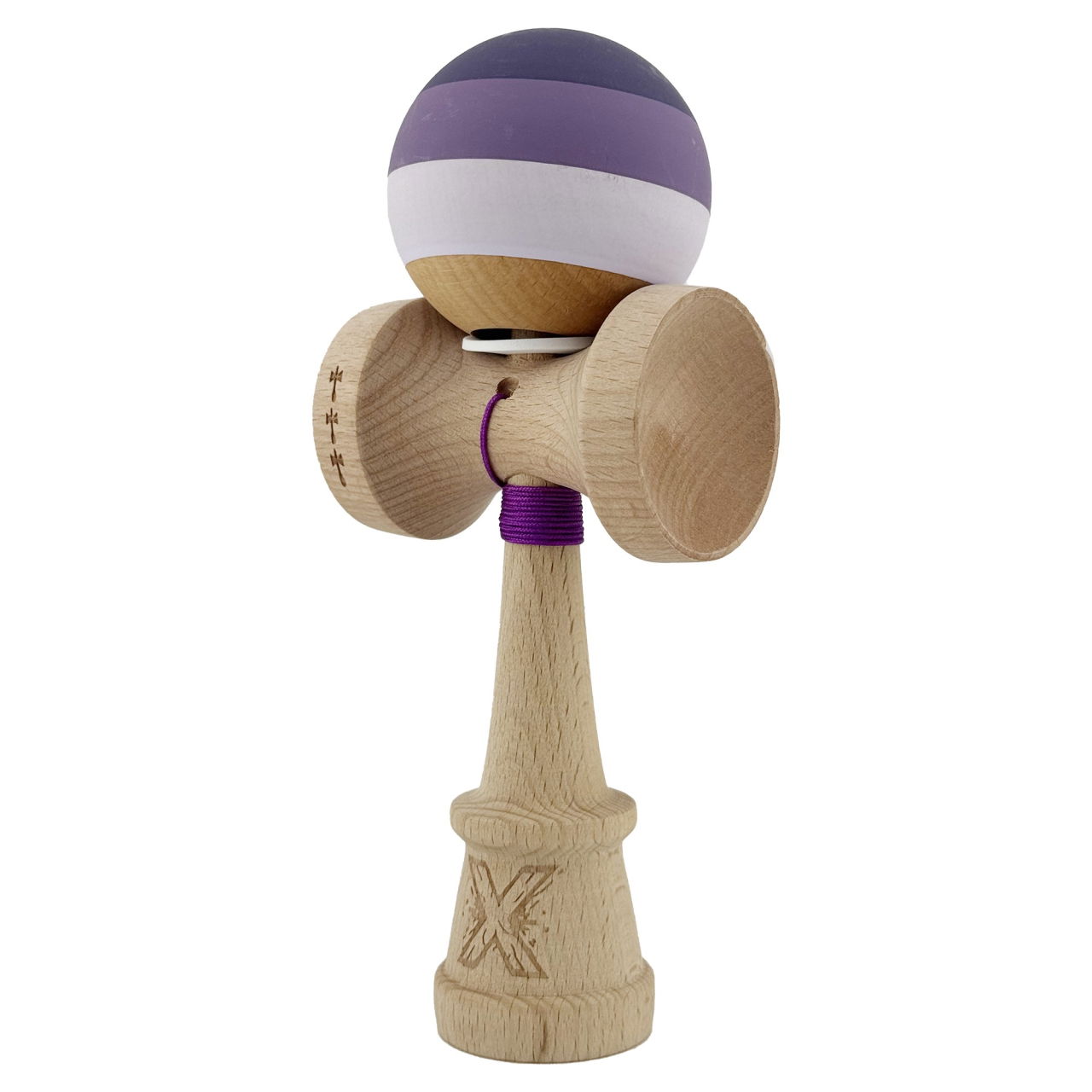 Kendama X Originala, Profesionala, Flippy, Rubber Grip, Cupe Mari KING SIZE V3, Gaura in Baza, Rulment Metalic, din lemn 18 cm, Ata 62/65 cm, Special Purpuriu/Mov/Lila [3]