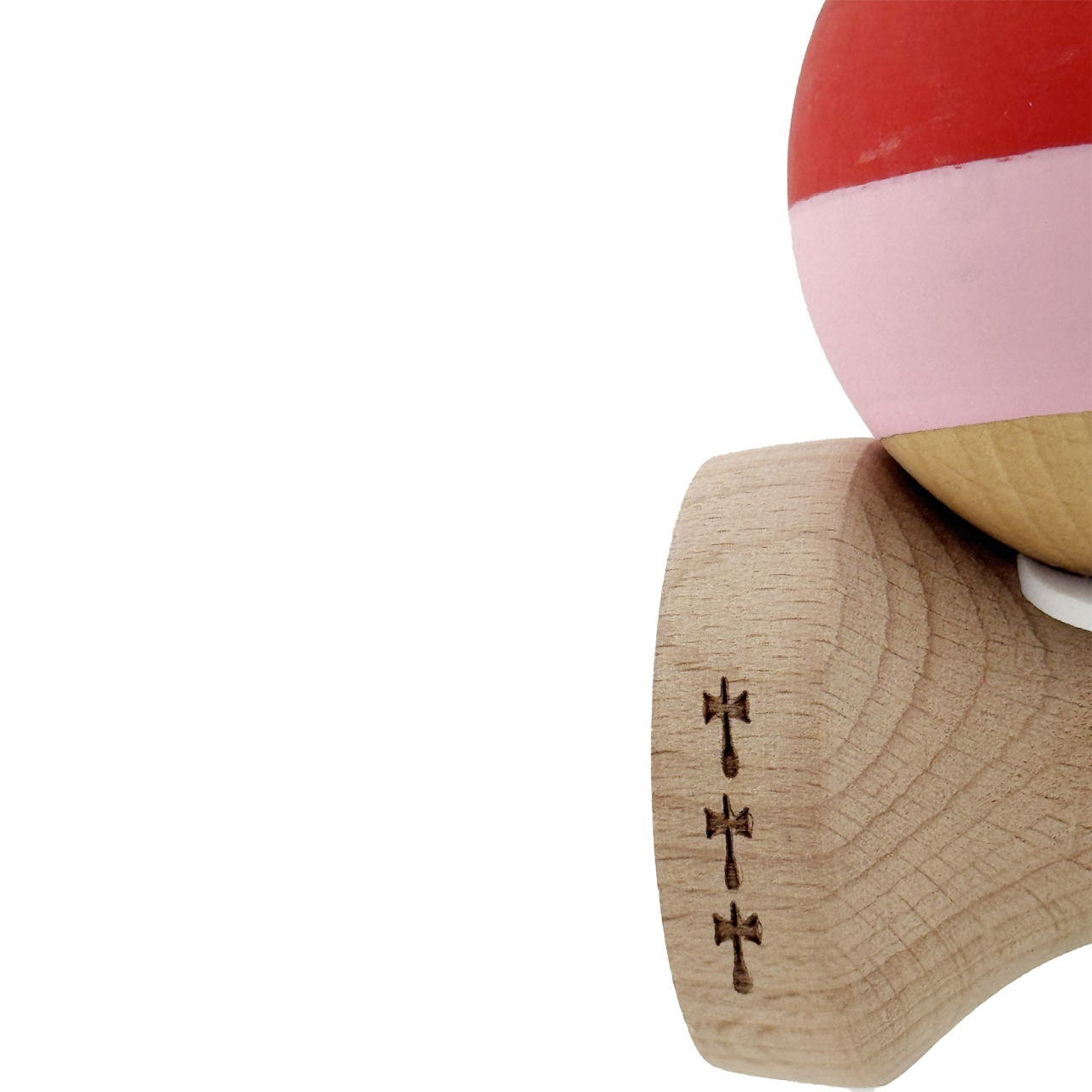 Kendama X Originala, Profesionala, Flippy, Rubber Grip, Cupe Mari KING SIZE V3, Gaura in Baza, Rulment Metalic, din lemn 18 cm, Ata 62/65 cm, Special Rosu/Roz/Maro [8]