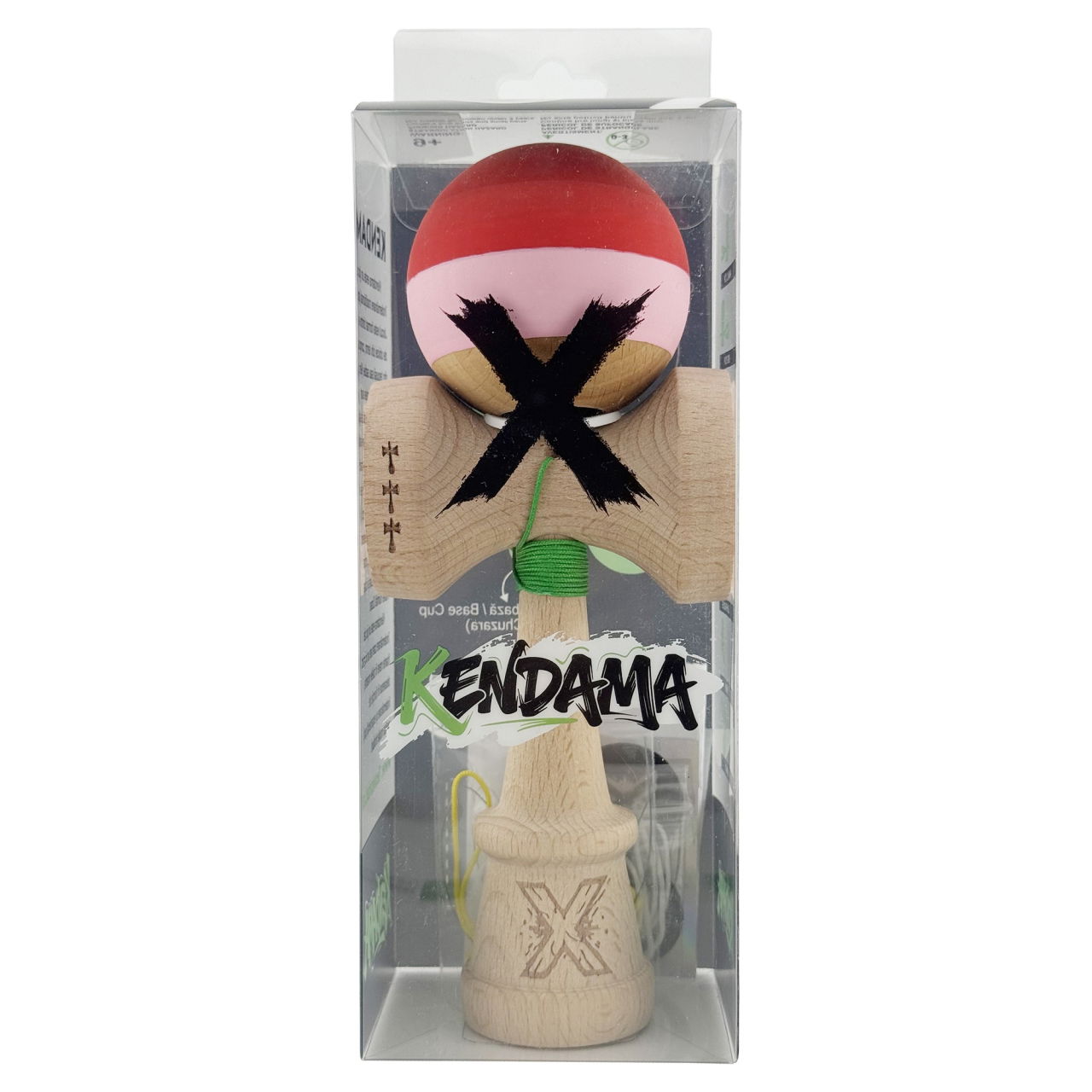 Kendama X Originala, Profesionala, Flippy, Rubber Grip, Cupe Mari KING SIZE V3, Gaura in Baza, Rulment Metalic, din lemn 18 cm, Ata 62/65 cm, Special Rosu/Roz/Maro [6]