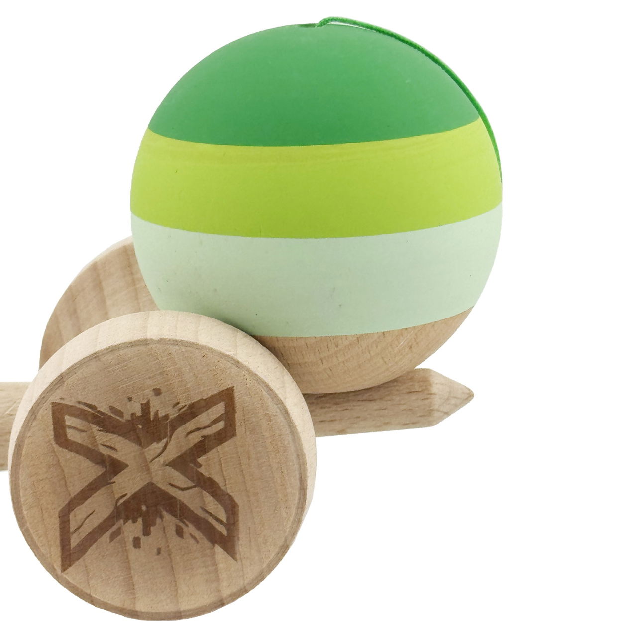 Kendama X Originala, Profesionala, Flippy, Rubber Grip, Cupe Mari KING SIZE V3, Gaura in Baza, Rulment Metalic, din lemn 18 cm, Ata 62/65 cm, Special Verde degrade [9]