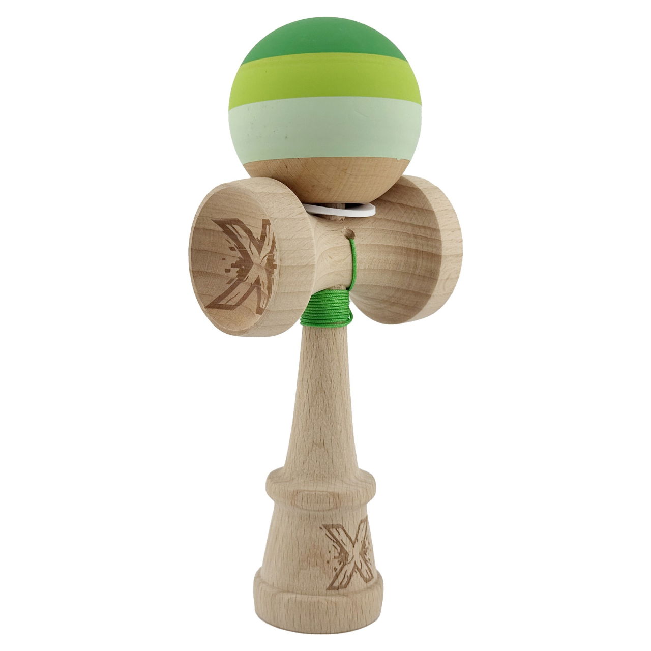 Kendama X Originala, Profesionala, Flippy, Rubber Grip, Cupe Mari KING SIZE V3, Gaura in Baza, Rulment Metalic, din lemn 18 cm, Ata 62/65 cm, Special Verde degrade [1]
