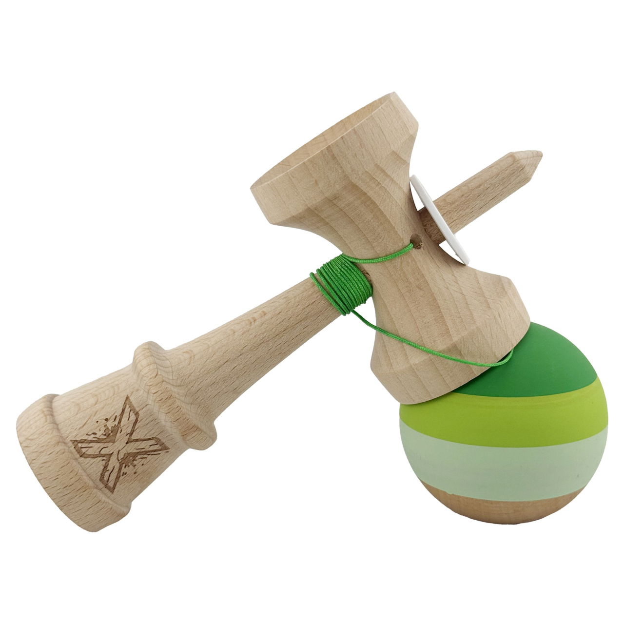 Kendama X Originala, Profesionala, Flippy, Rubber Grip, Cupe Mari KING SIZE V3, Gaura in Baza, Rulment Metalic, din lemn 18 cm, Ata 62/65 cm, Special Verde degrade [5]