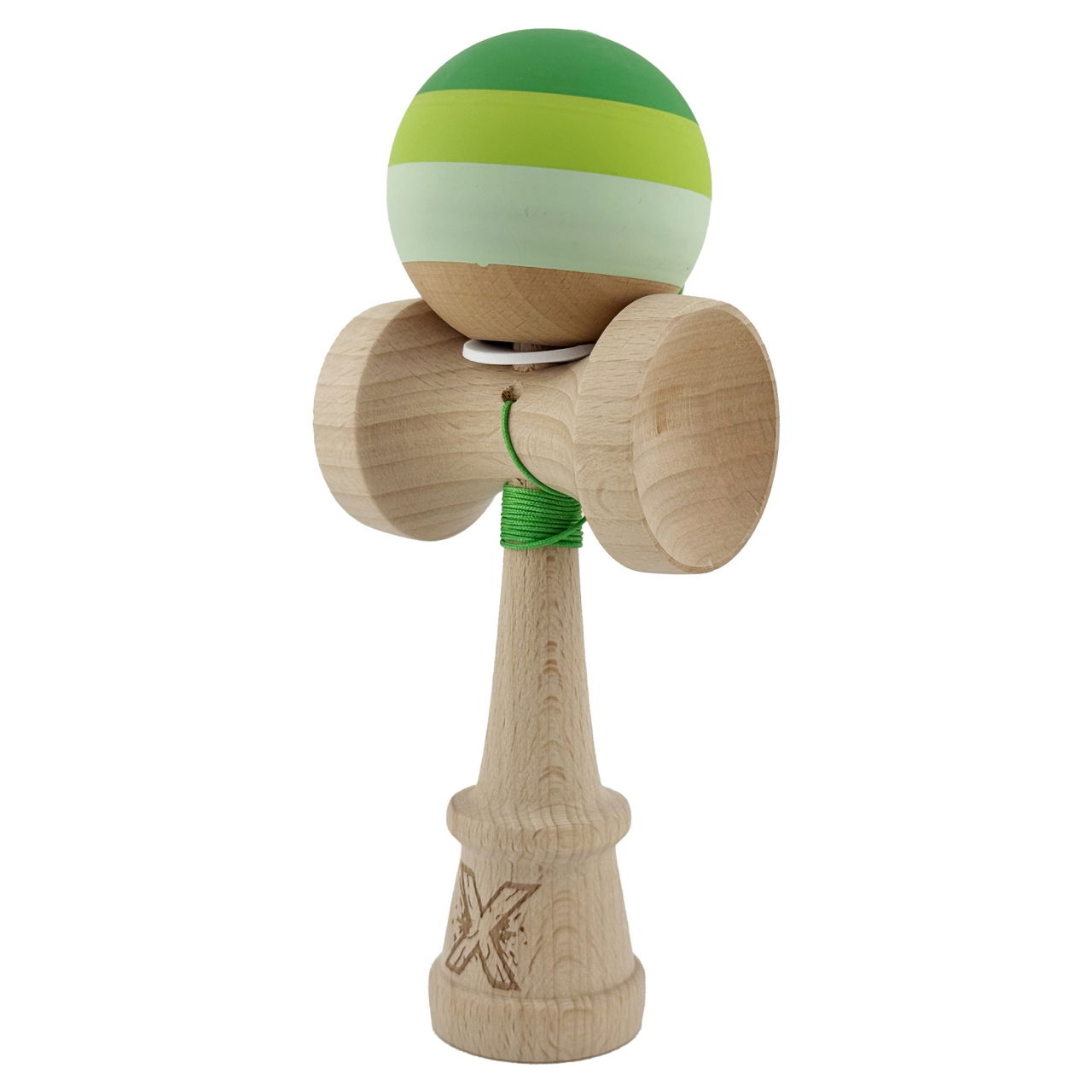 Kendama X Originala, Profesionala, Flippy, Rubber Grip, Cupe Mari KING SIZE V3, Gaura in Baza, Rulment Metalic, din lemn 18 cm, Ata 62/65 cm, Special Verde degrade [3]