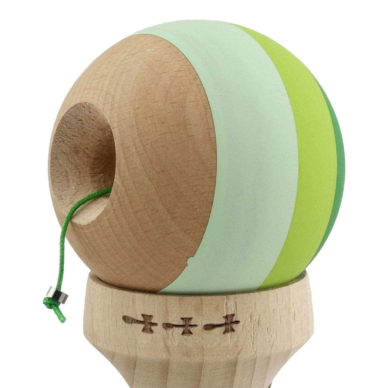 Kendama X Originala, Profesionala, Flippy, Rubber Grip, Cupe Mari KING SIZE V3, Gaura in Baza, Rulment Metalic, din lemn 18 cm, Ata 62/65 cm, Special Verde degrade [7]