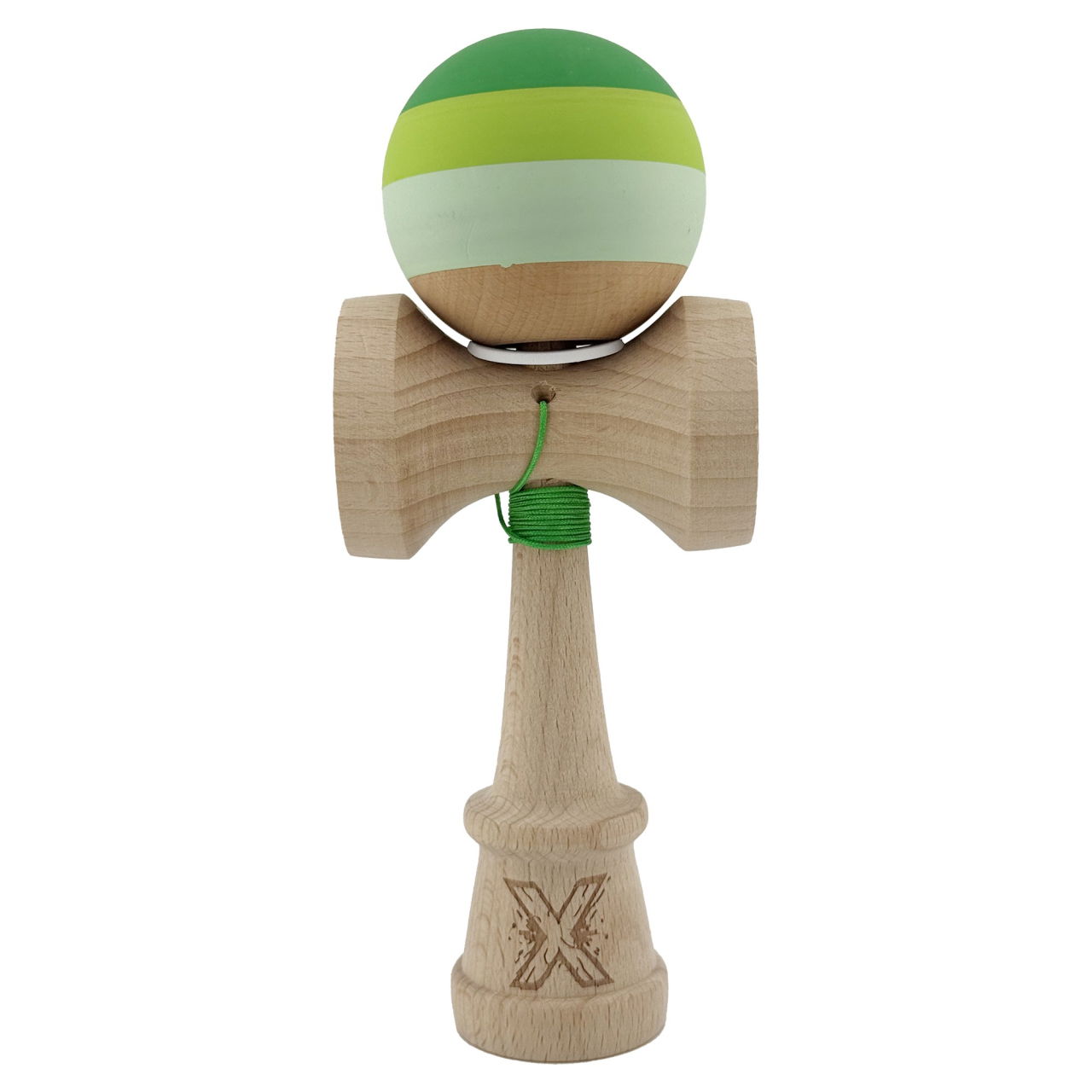 Kendama X Originala, Profesionala, Flippy, Rubber Grip, Cupe Mari KING SIZE V3, Gaura in Baza, Rulment Metalic, din lemn 18 cm, Ata 62/65 cm, Special Verde degrade [2]