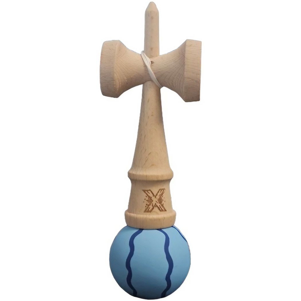 Kendama X Originala, Profesionala, Flippy, Rubber Grip, din Lemn, 18 cm, Albastru deschis [4]