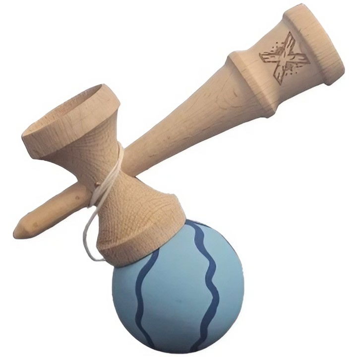 Kendama X Originala, Profesionala, Flippy, Rubber Grip, din Lemn, 18 cm, Albastru deschis [3]
