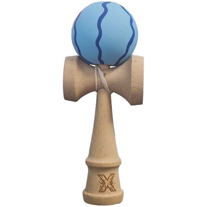 Kendama X Originala, Profesionala, Flippy, Rubber Grip, din Lemn, 18 cm, Albastru deschis [1]