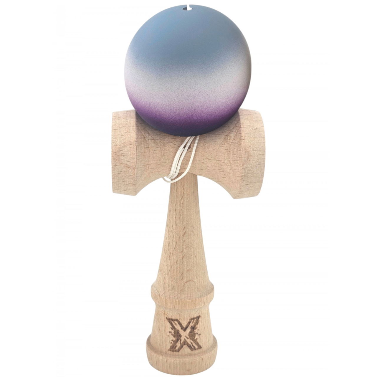 Kendama X Originala, Profesionala, Flippy, Rubber Grip, din Lemn, 18 cm, Gri/Alb/Mov [1]